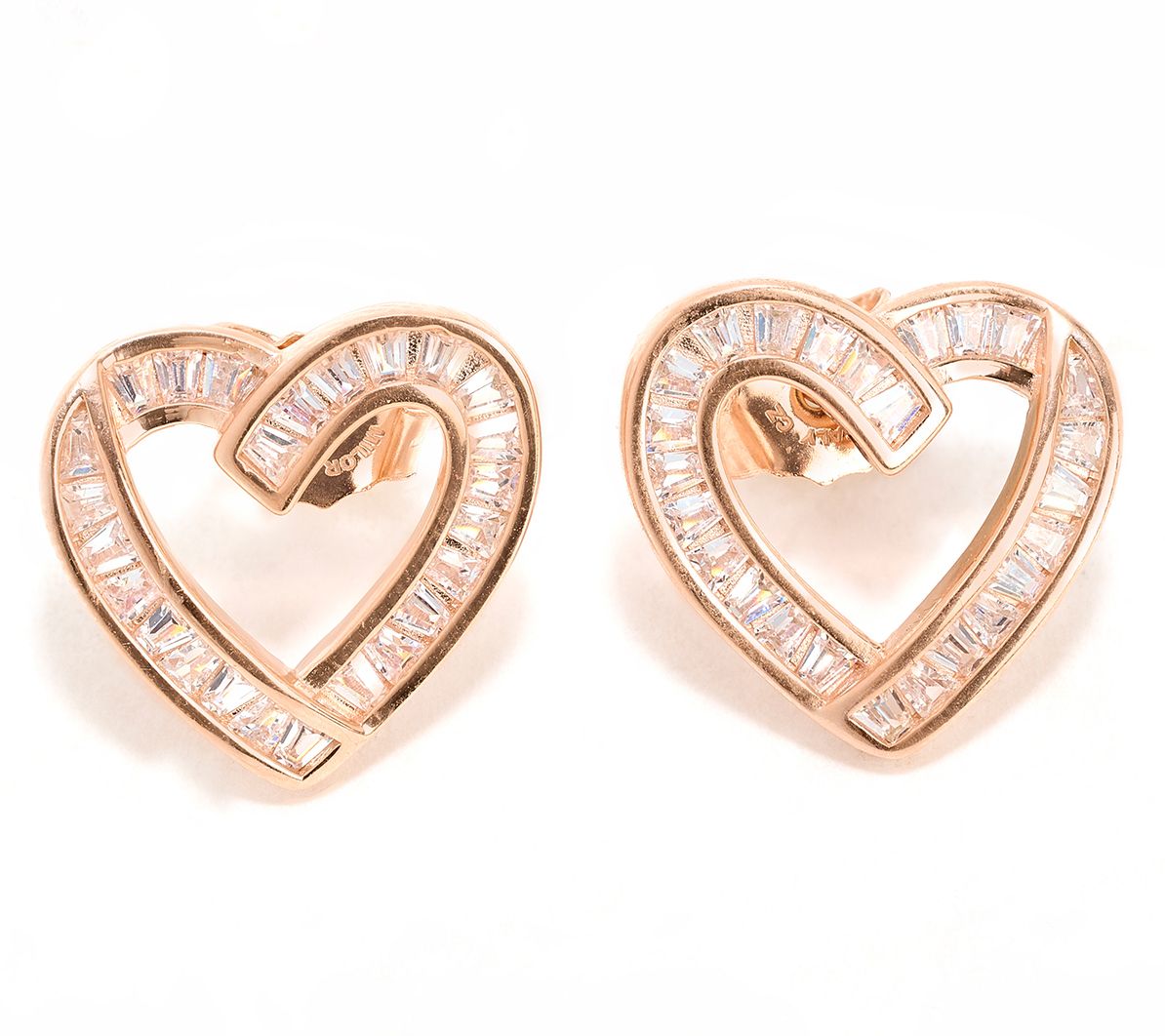 Diamonique Italia Baguette Heart Earrings, Sterling Silver