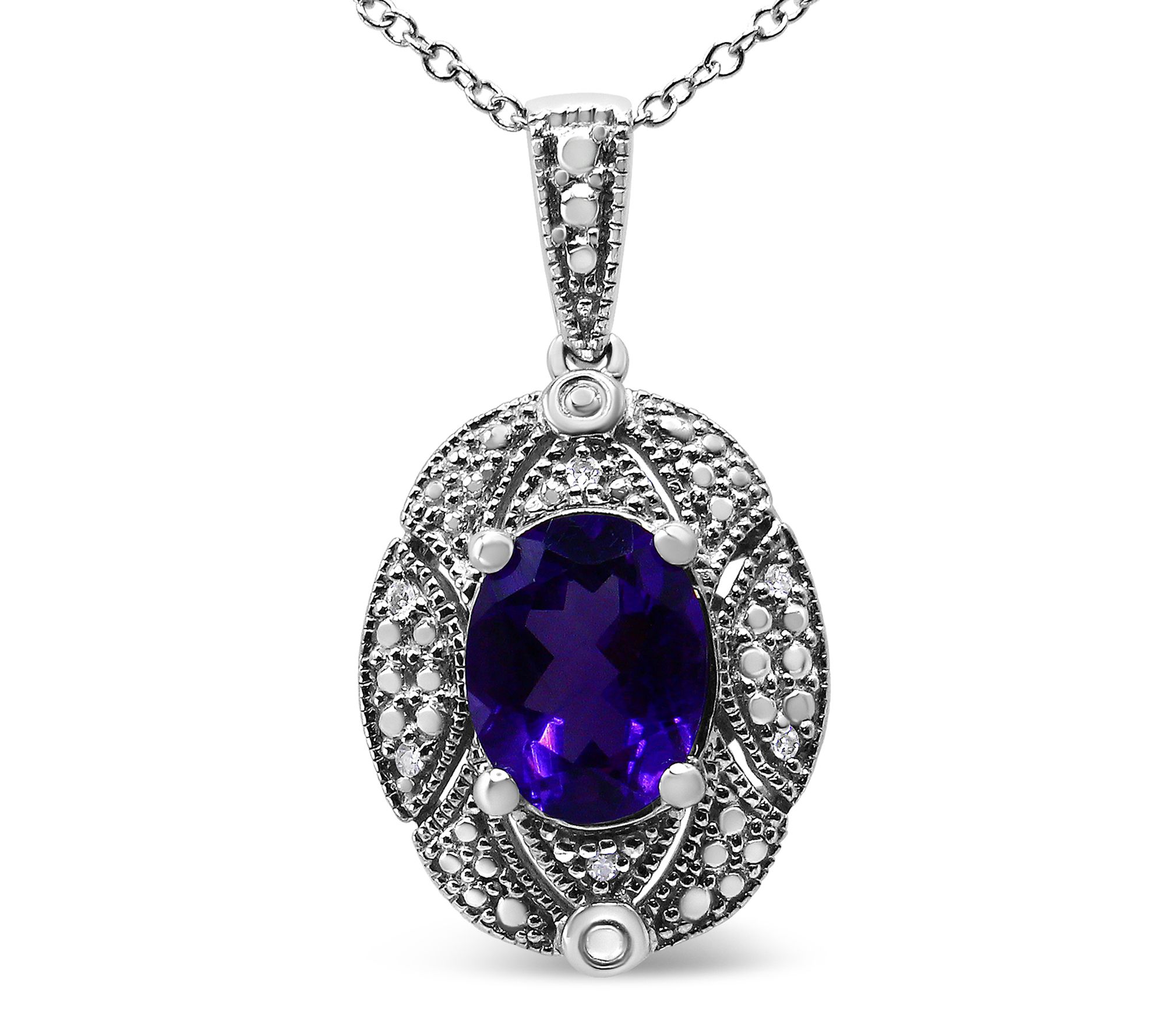 Haus of Brilliance Amethyst & Diamond Necklace,Sterling