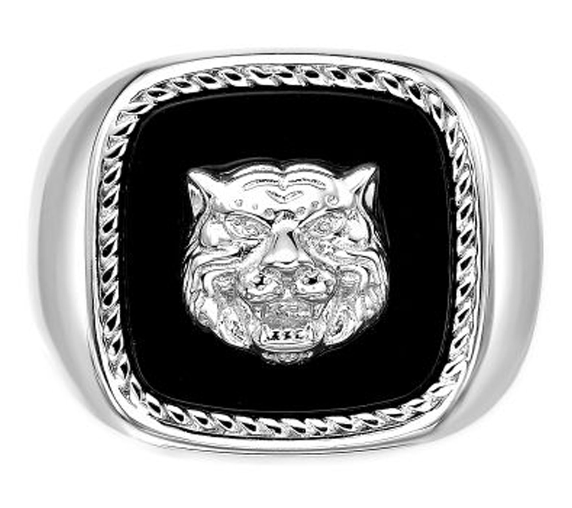 LYNX Men's Sterling Silver Black Agate Lion Ring