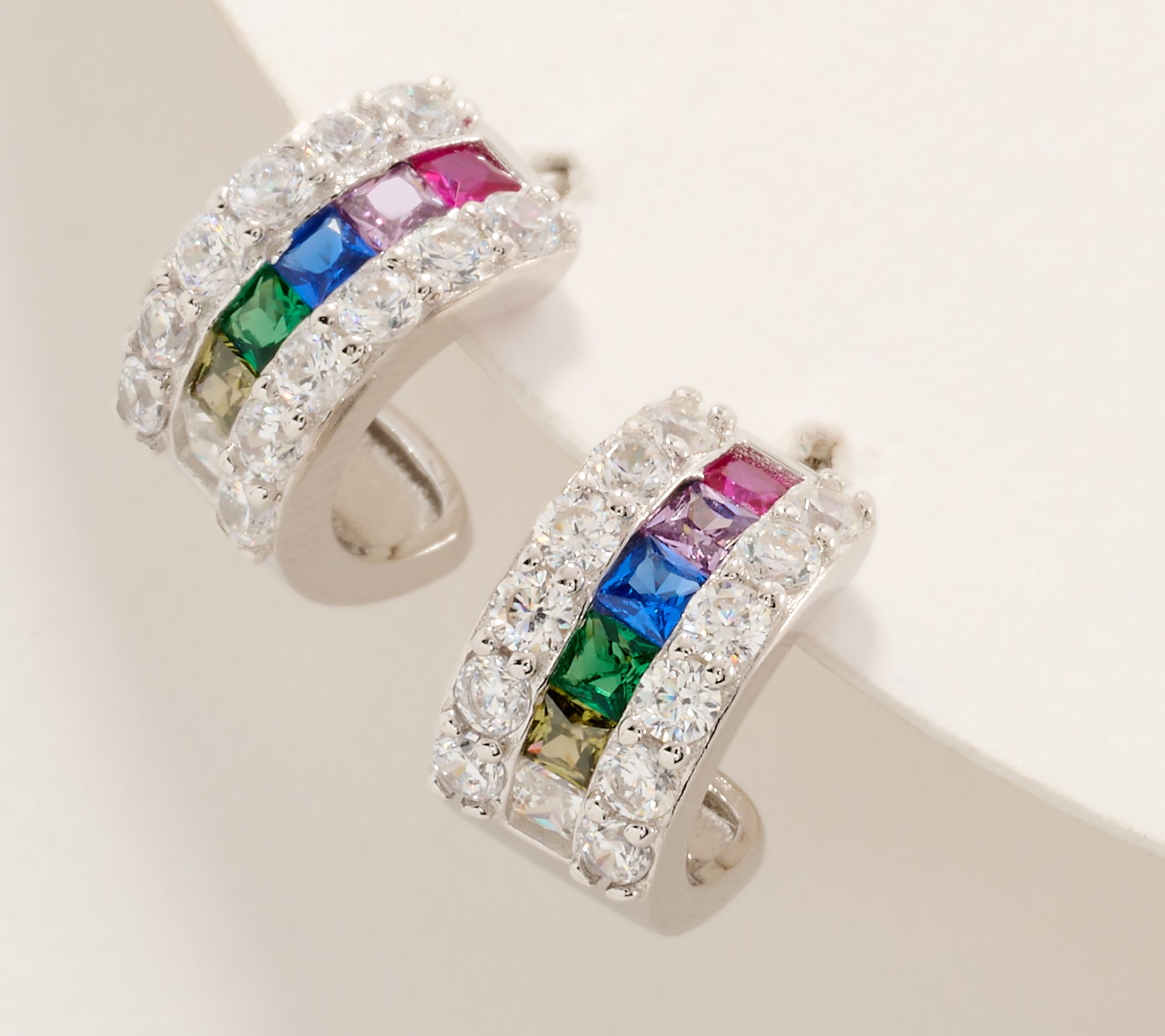 "As Is" Diamonique Multi-Color Rondelle Hoop Earring, Sterl