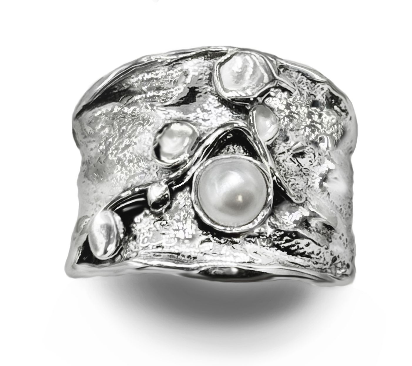 Hagit Sterling Silver Cultured Pearl Graceful 'Ivy' Ring