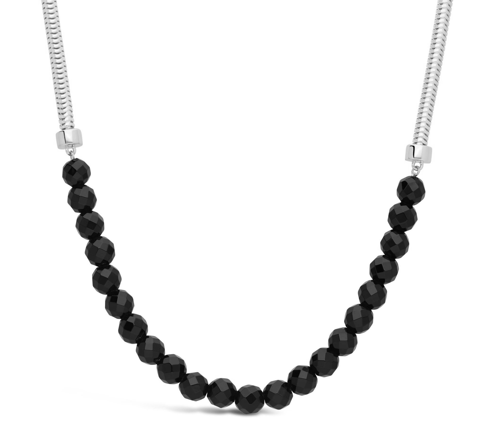 Elyse Ryan Sterling Silver Onyx Bead Snake Chain Necklace