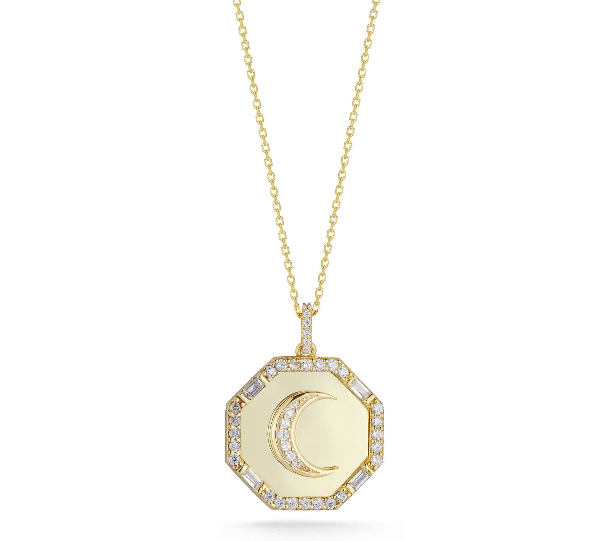 Sterlina Silver Pave Moon Octagon Pendant w/ Chain, Sterling