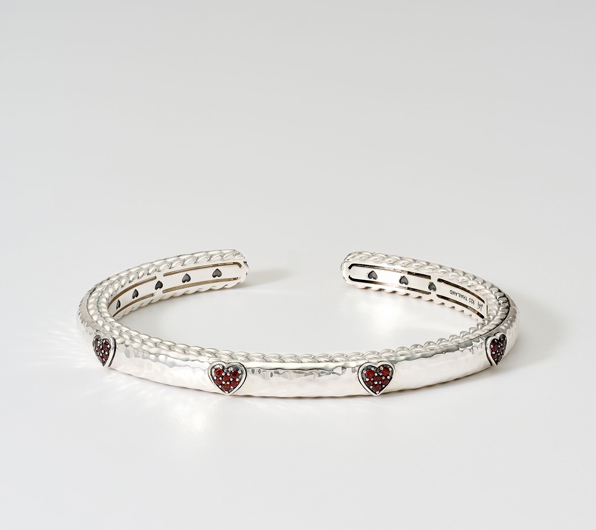JAI Sterling Silver Pave Gemstone Heart Hammered Cuff, 26.5g
