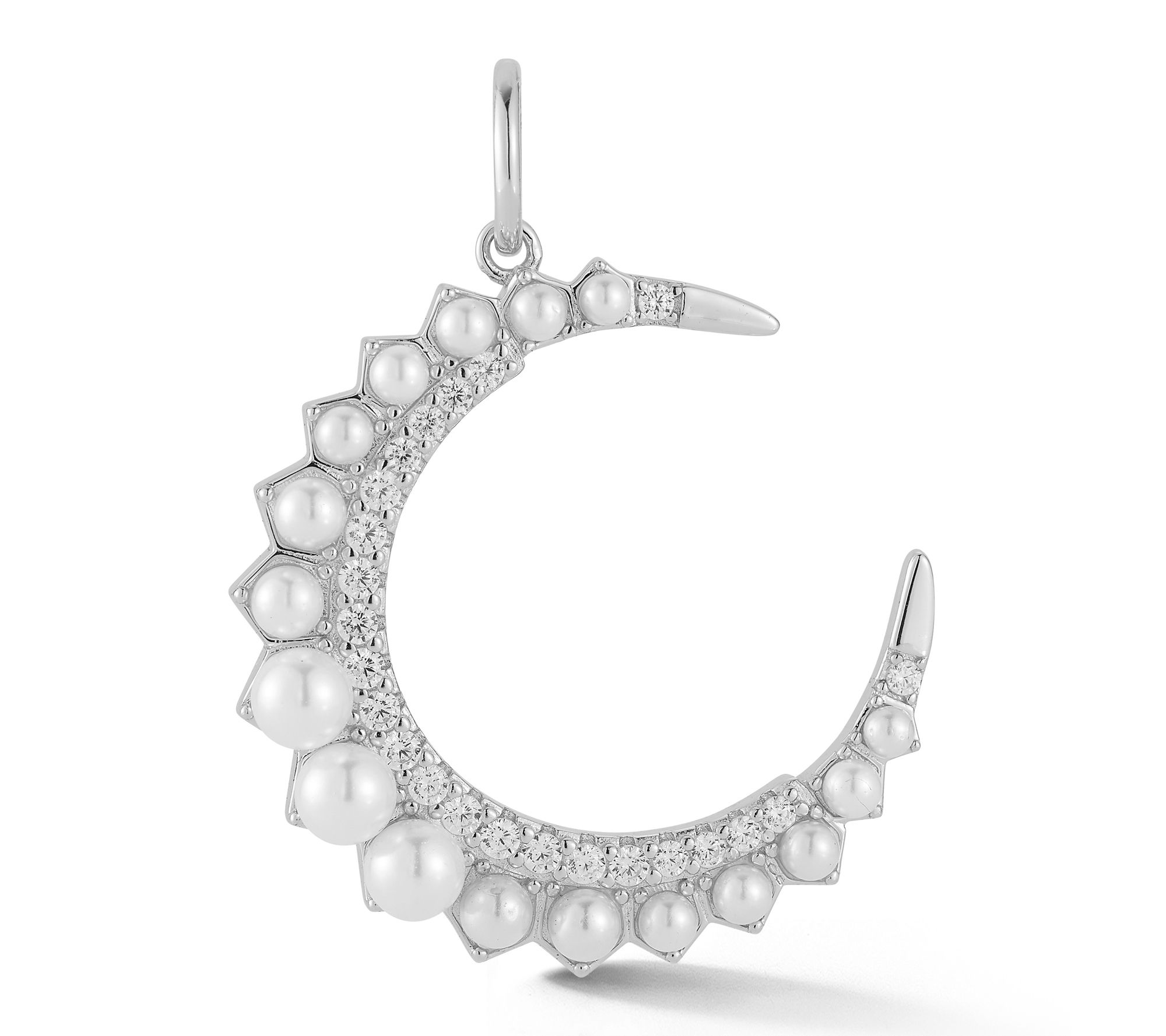 Sterlina Silver Shell Pearl Crescent Moon Pendant, Sterling