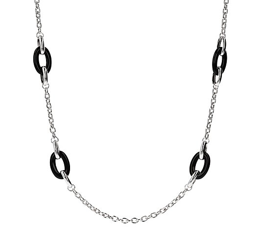 Italian Silver 36" Black Onyx Station Necklace