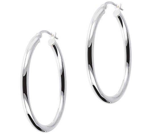 UltraFine Silver 1-1/2" Oval Polished Hoop Earrings