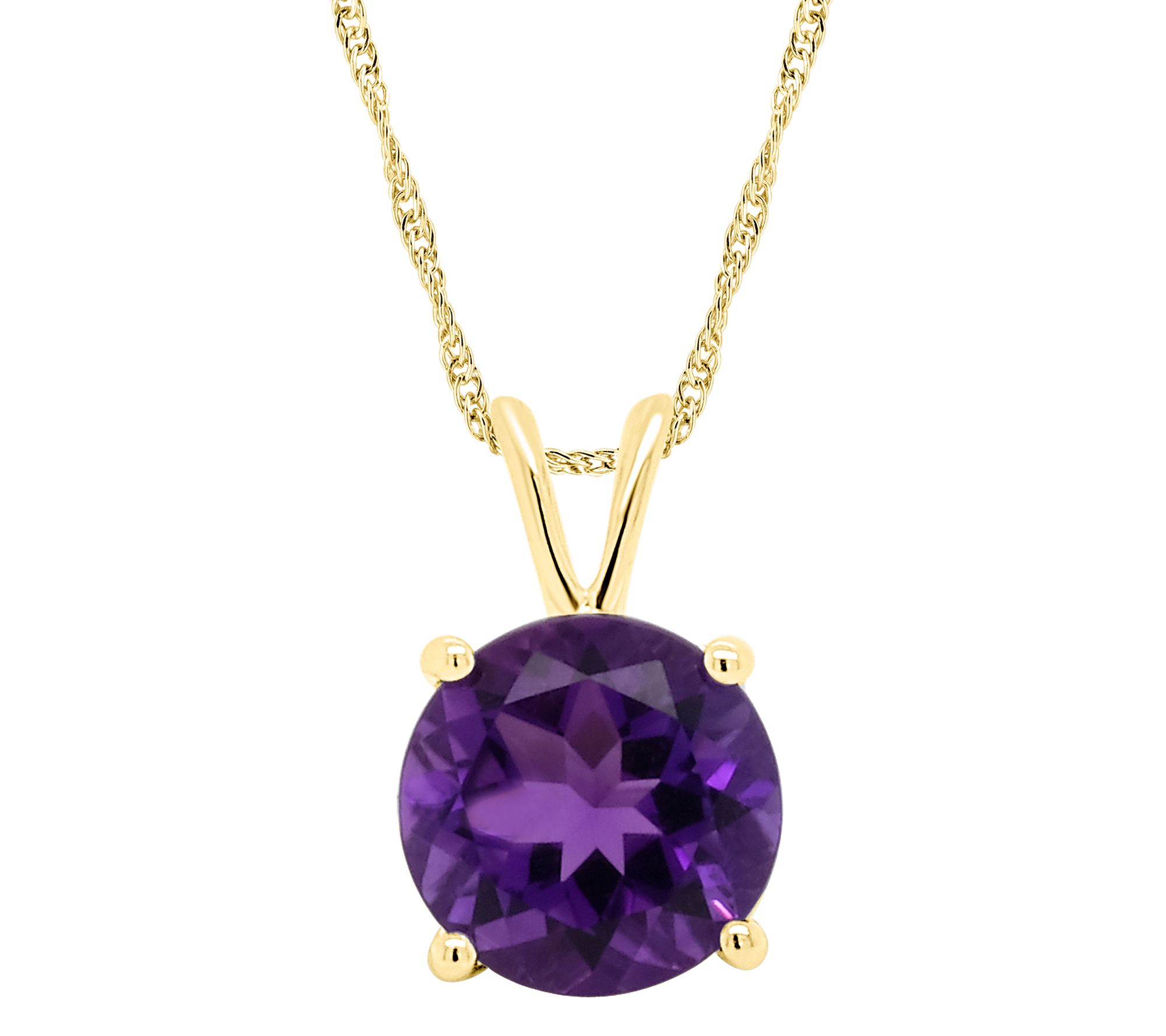 14K Gold 1.60 cttw Round Amethyst Pendant withChain