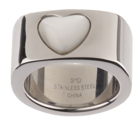 Steel by Design White Mother-of-Pearl Ring Stainless Steel - QVC.com