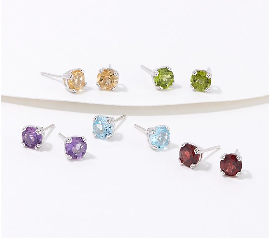 Affinity Gems Set of 5 Round Gemstone Earrings, Sterling