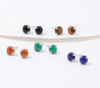 Affinity Gems Set of 5 Round Gemstone Earrings, Sterling - J402665