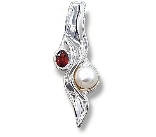 Hagit Sterling Silver Pendant with Cultured Pea rl & Gemstone