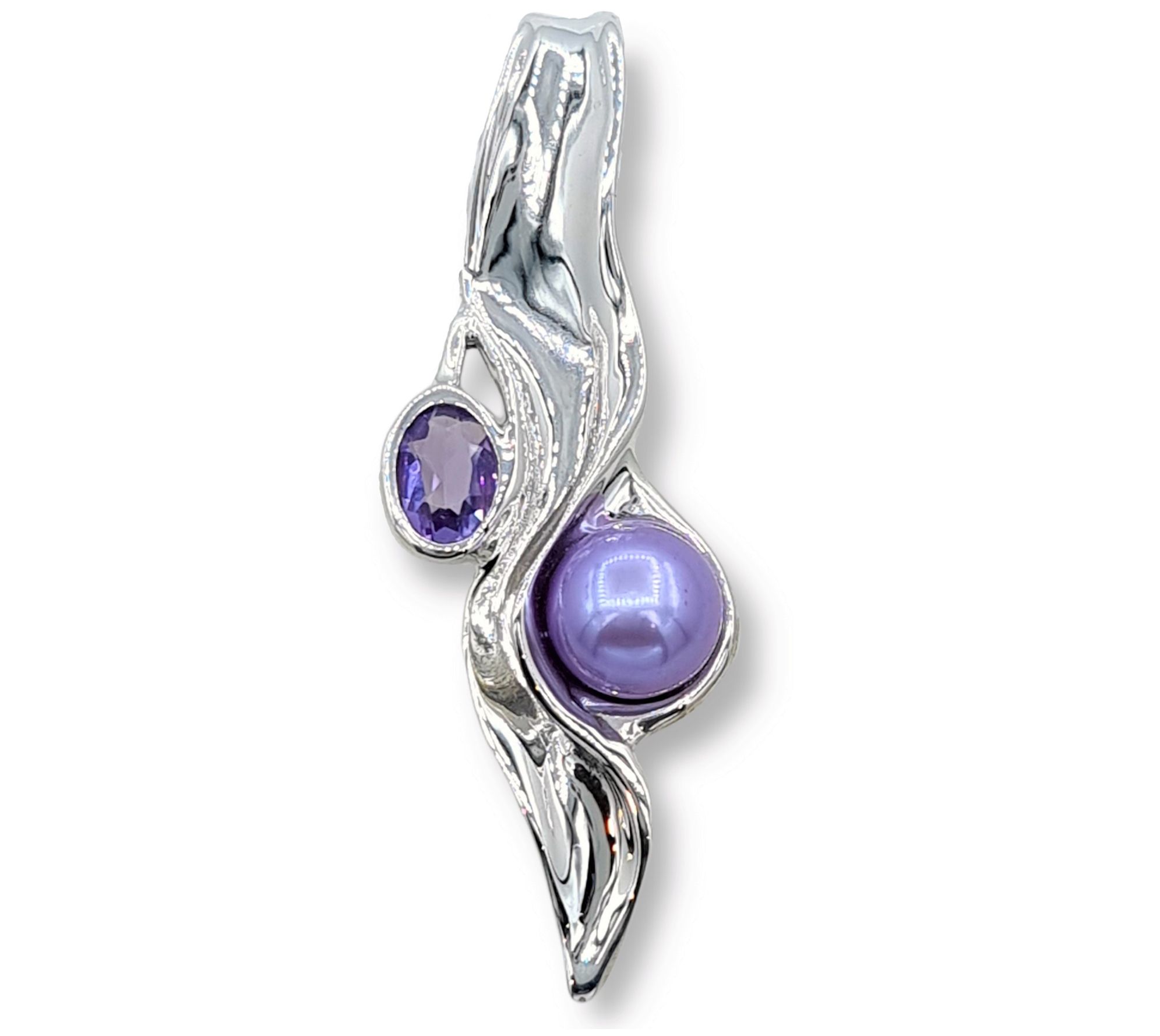 Hagit Sterling Silver Pendant with Cultured Pea rl & Gemstone