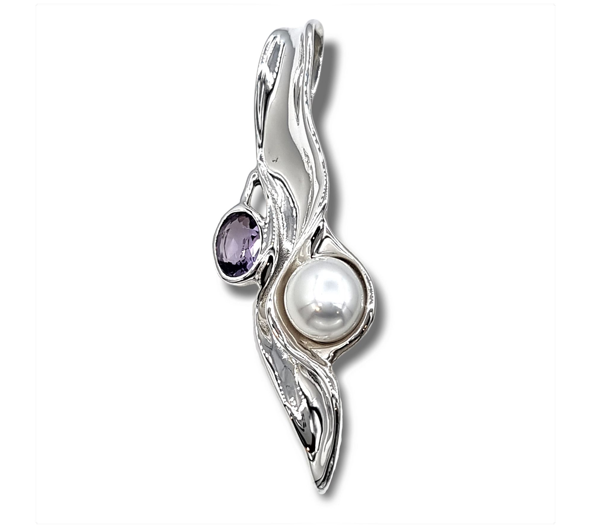 Hagit Sterling Silver Pendant with Cultured Pea rl & Gemstone