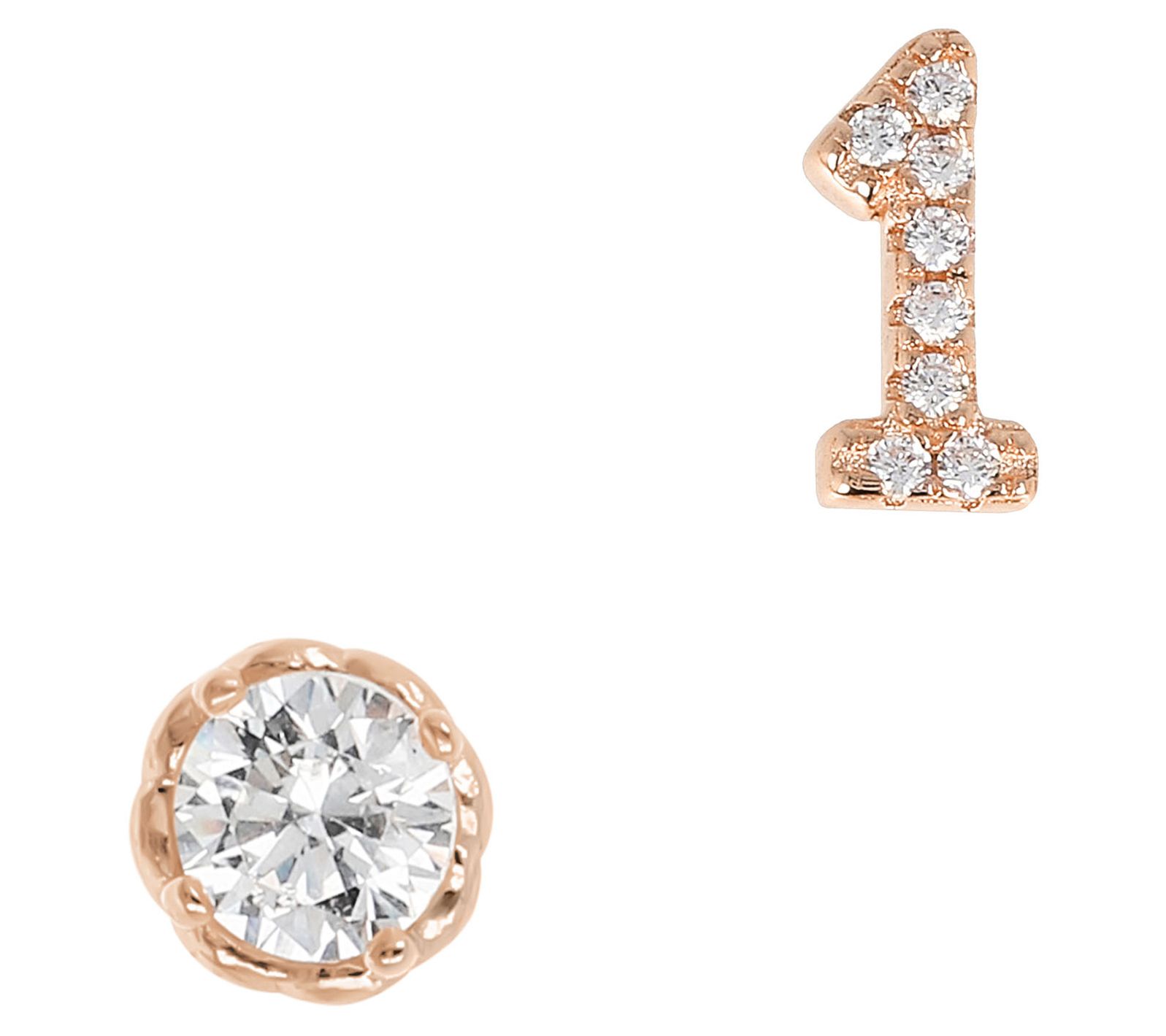 Diamonique Number & Round Stud Earring Set, 14KRose Plated