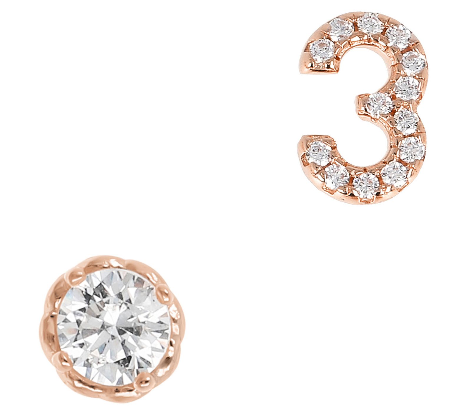 Diamonique Number & Round Stud Earring Set, 14KRose Plated