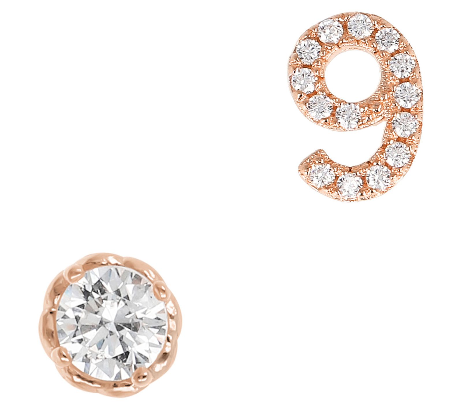 Diamonique Number & Round Stud Earring Set, 14KRose Plated