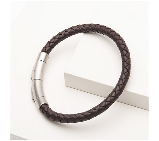 Verve Men's Jewelry Stainless Steel Brown Leather Bracelet