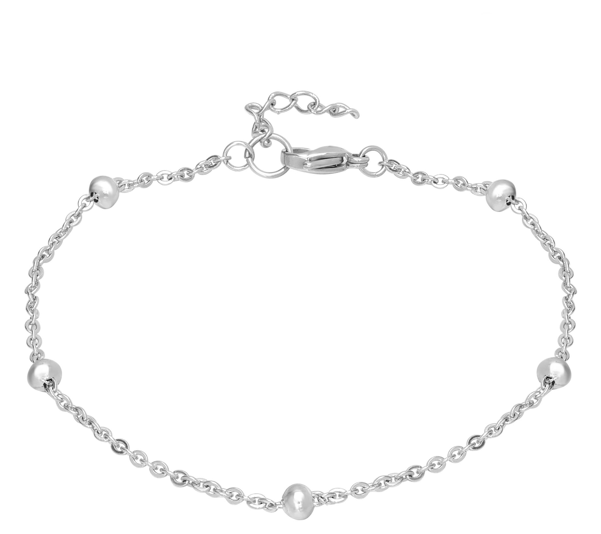 Steel by Design Set of 3 Beaded Initial Charm Bangles - QVC.com