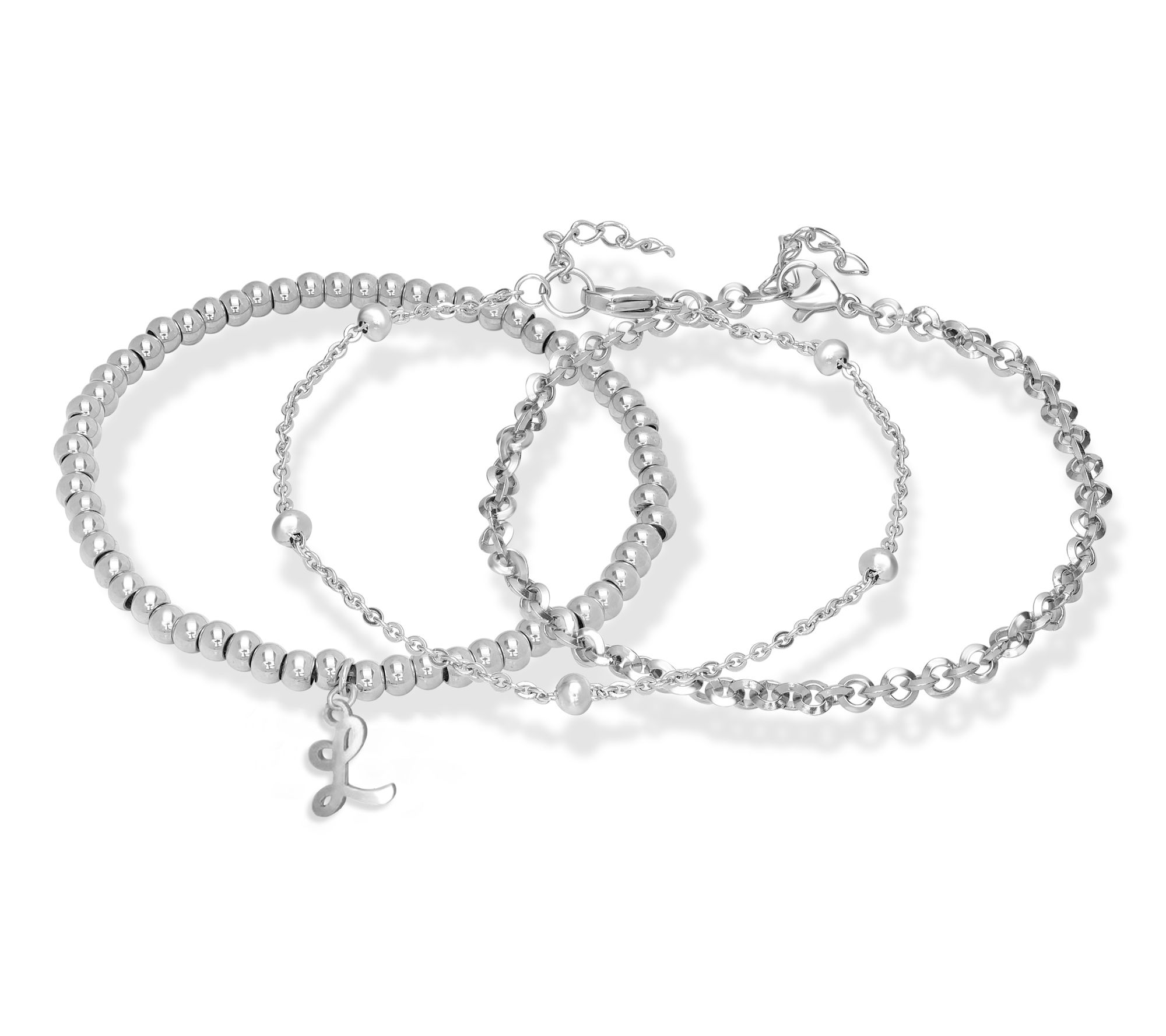 Steel by Design Set of 3 Beaded Initial Charm Bangles