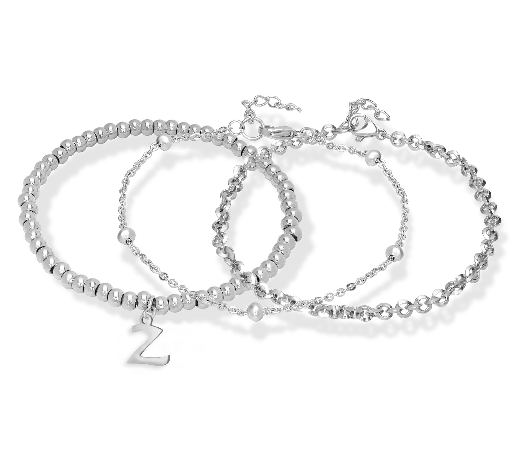 Steel by Design Set of 3 Beaded Initial Charm Bangles