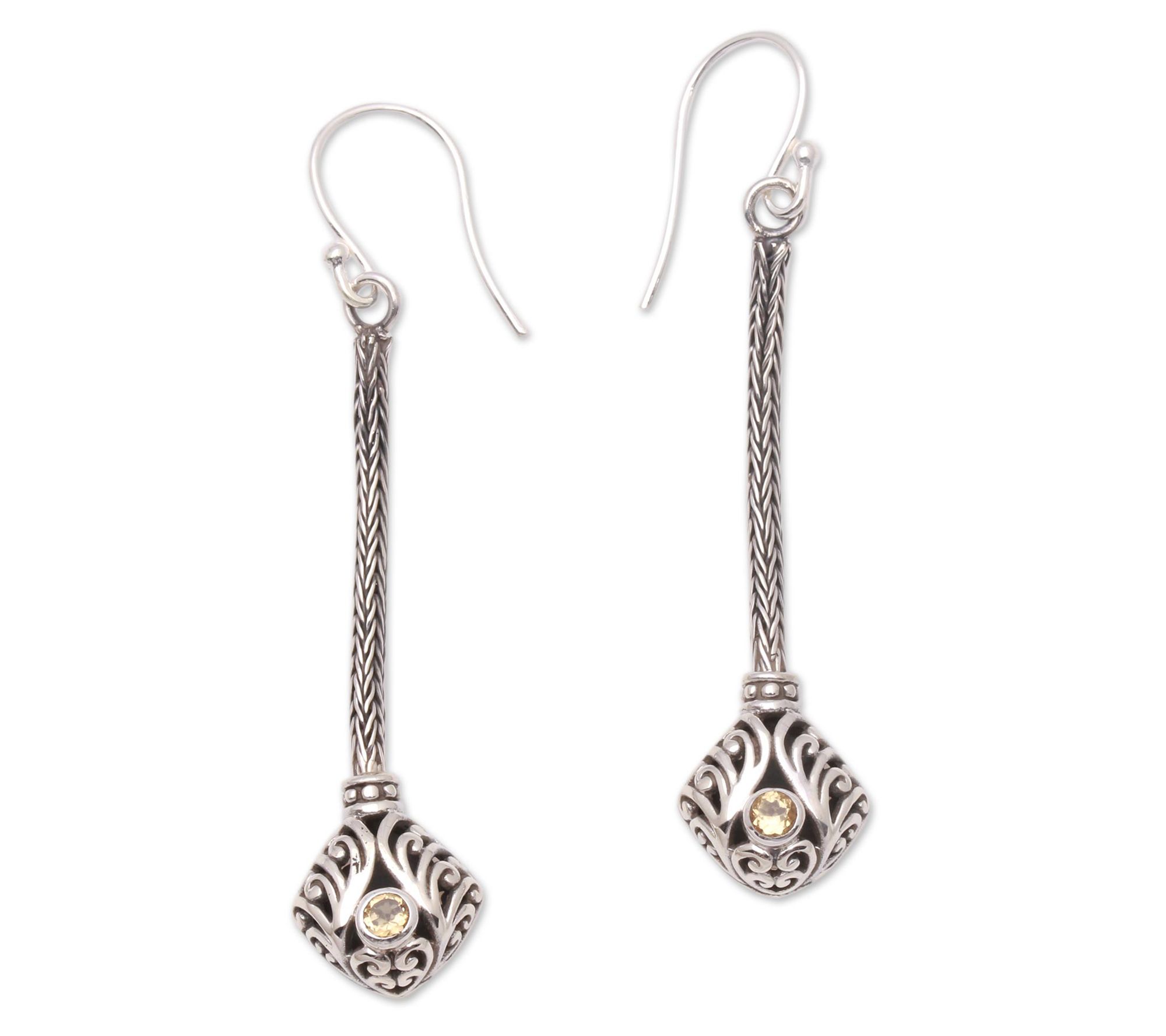 Novica Artisan Crafted Sterling Silver Citrine Dangle Earrings