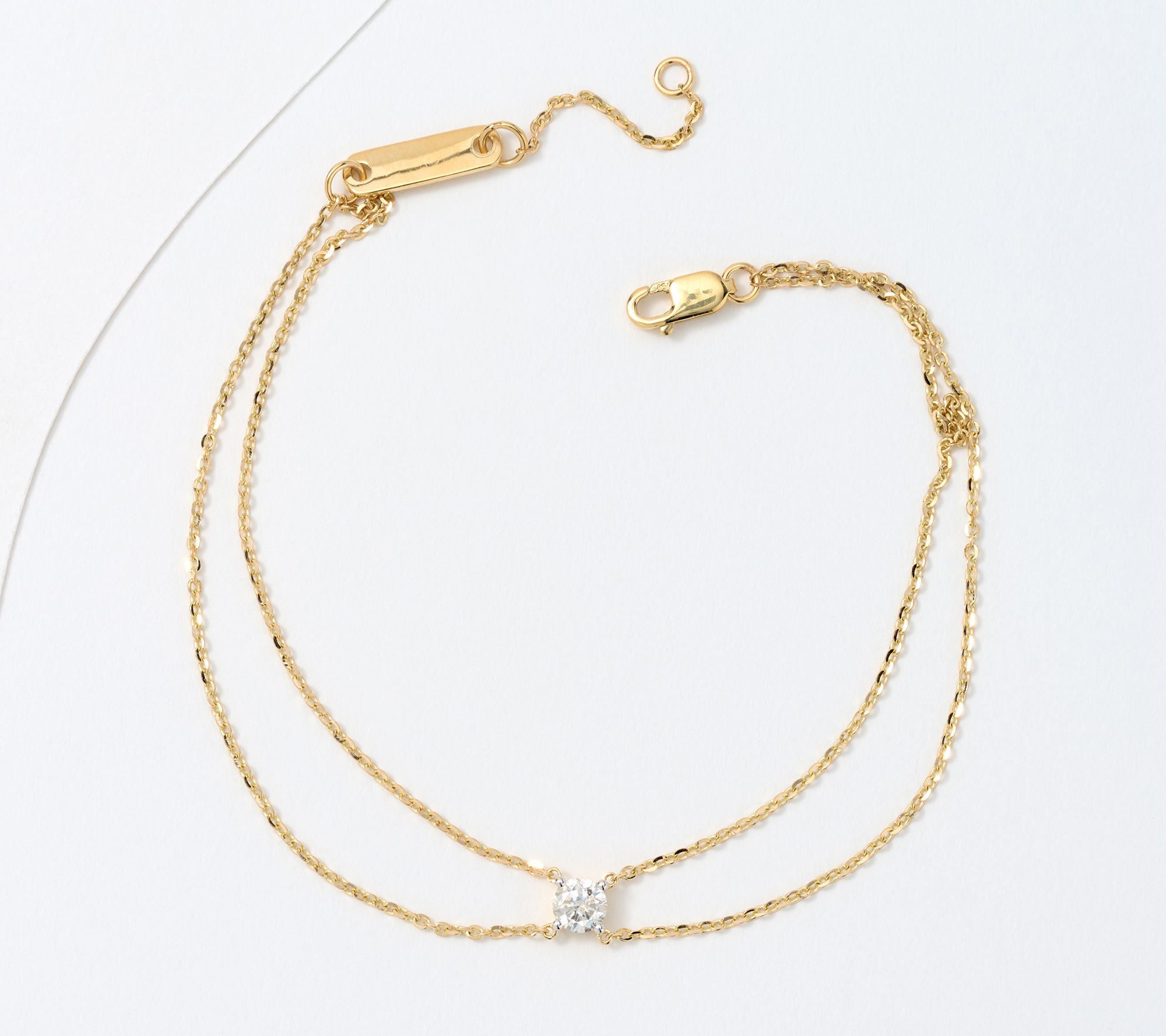 "As Is"Affinity Diamonds Solitaire .25ct Double Chain Bracelet, 14K