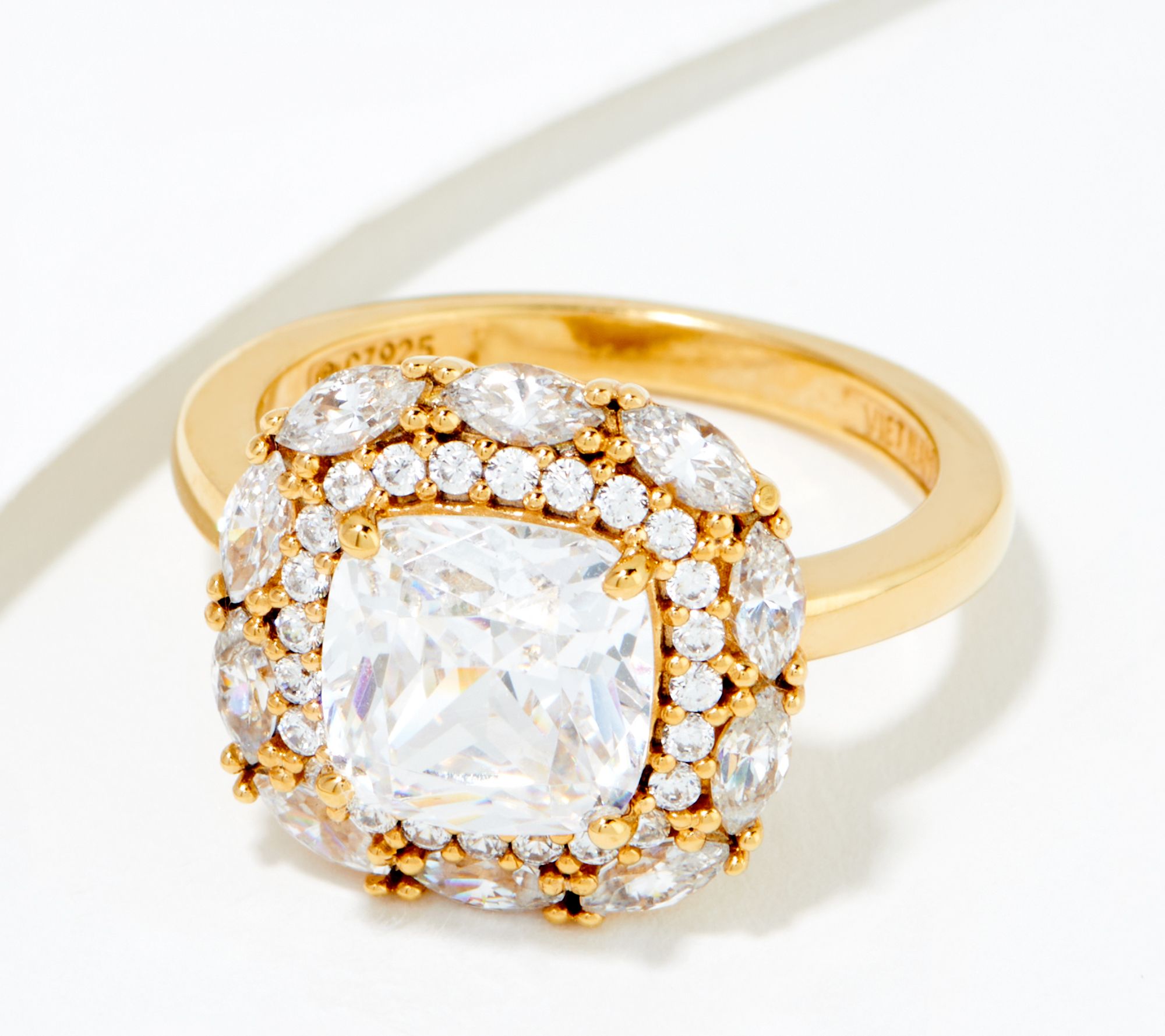 "As Is" Diamonique 35th Anniversary Double Halo Ring, 14K Pltd