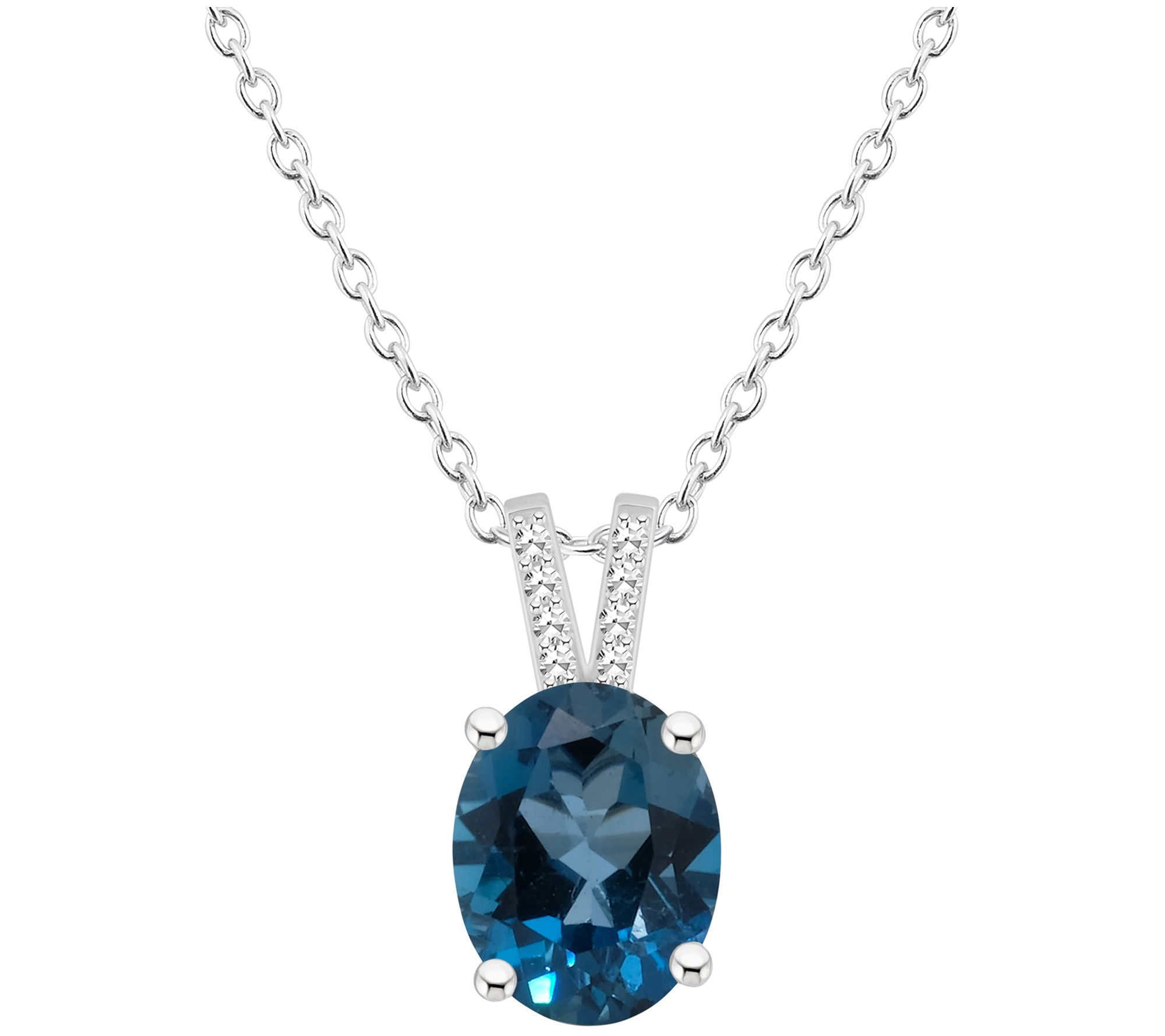 Affinity Gems Oval Blue Topaz & Diamond Pendantw/ Chain