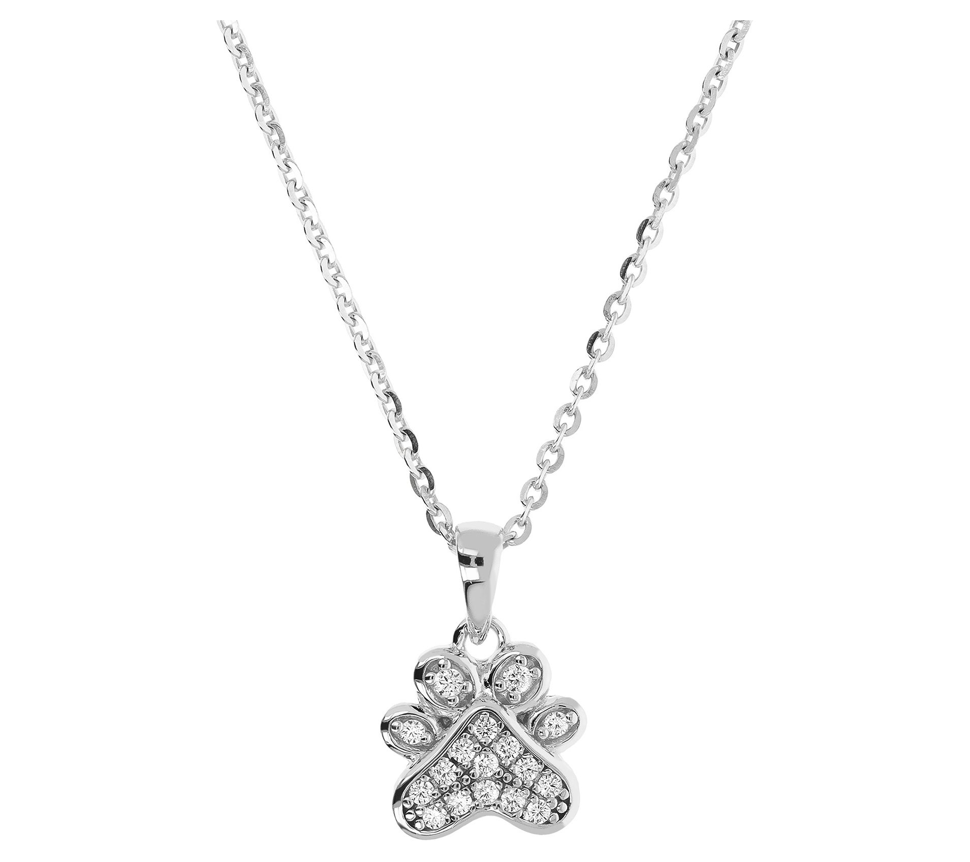 Diamonique Paw Print Pendant w/ Chain, Sterling Silver