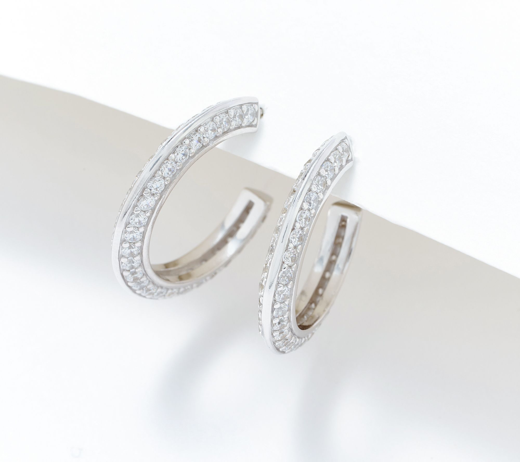 Diamonique Knife Edge 3/4" Round Hoop Earrings, Sterling Silver