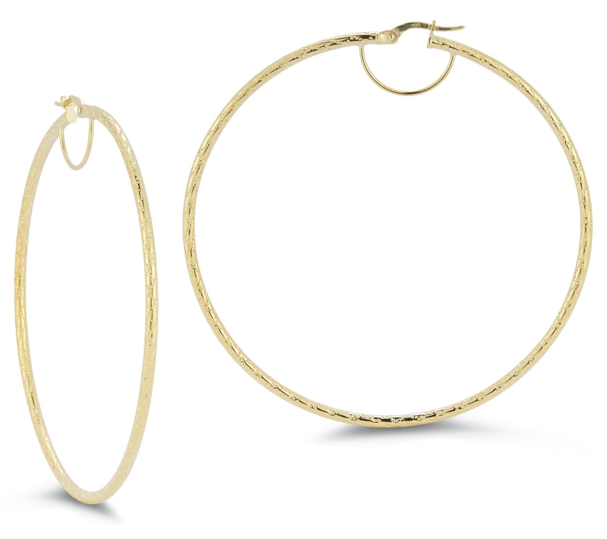 Italian Gold 2-1/2" Thin Hammered Hoop Earrings, 14K