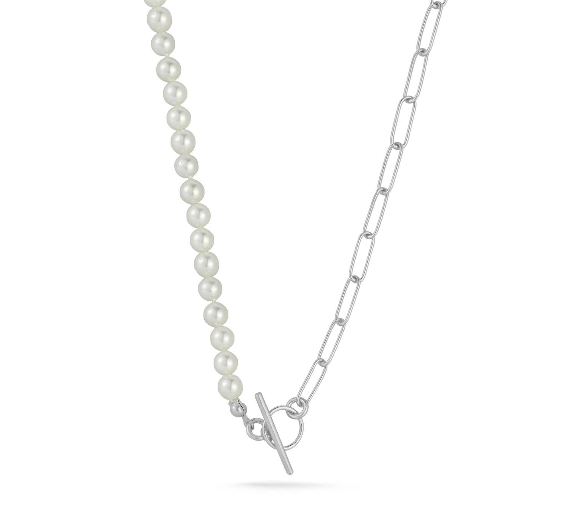 Sterlina Silver Cultured Pearl & Paperclip Necklace, Sterling