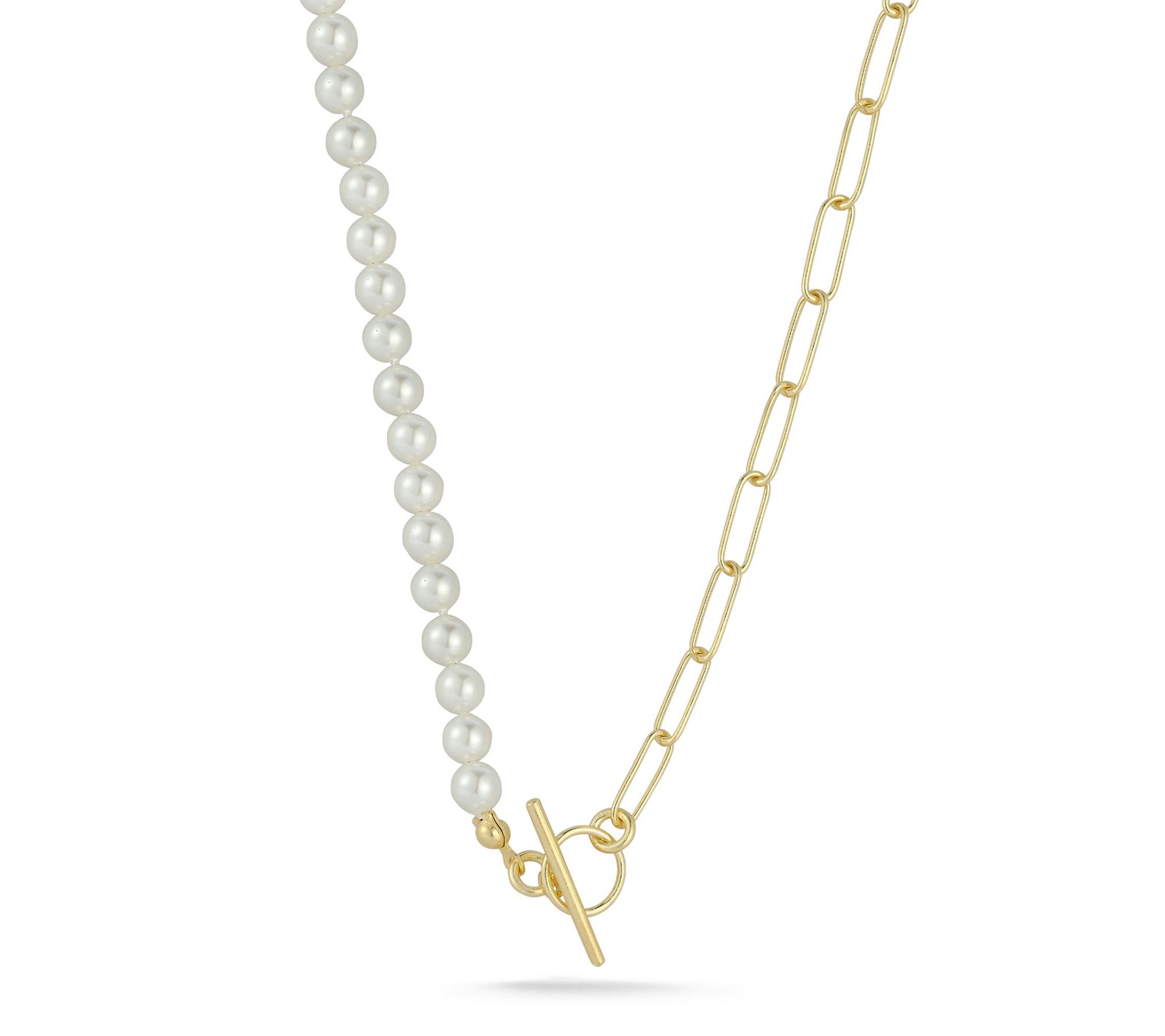 Sterlina Silver Cultured Pearl & Paperclip Necklace, Sterling