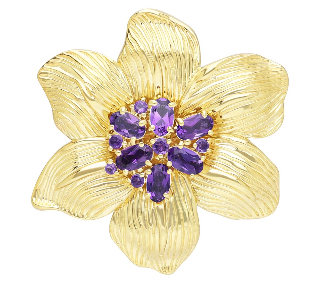 Ariva Sterling Silver Amethyst Lily Pin Pendant