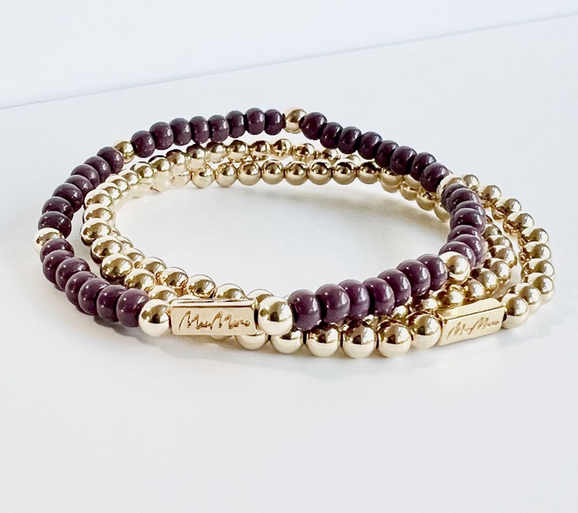 MaeMarie Wraps Plum Bead Bracelet Set, 14K GoldPlated