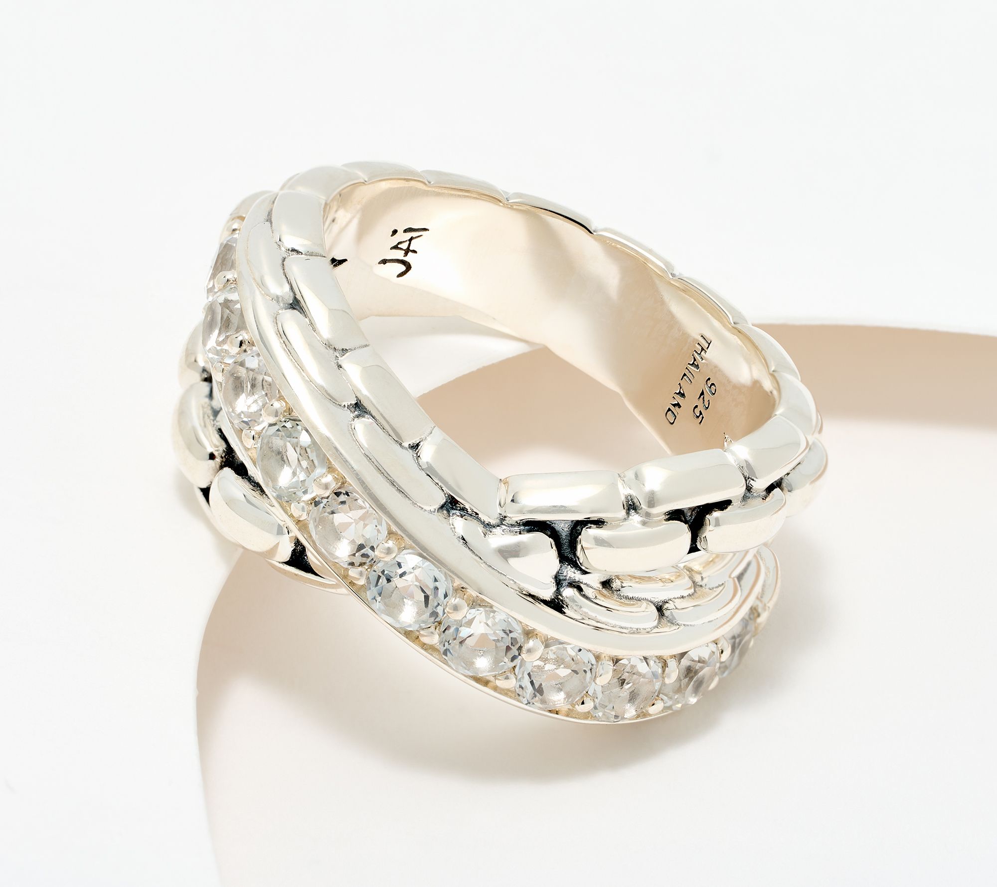 JAI Sterling Silver Gemstone Crossover Ring