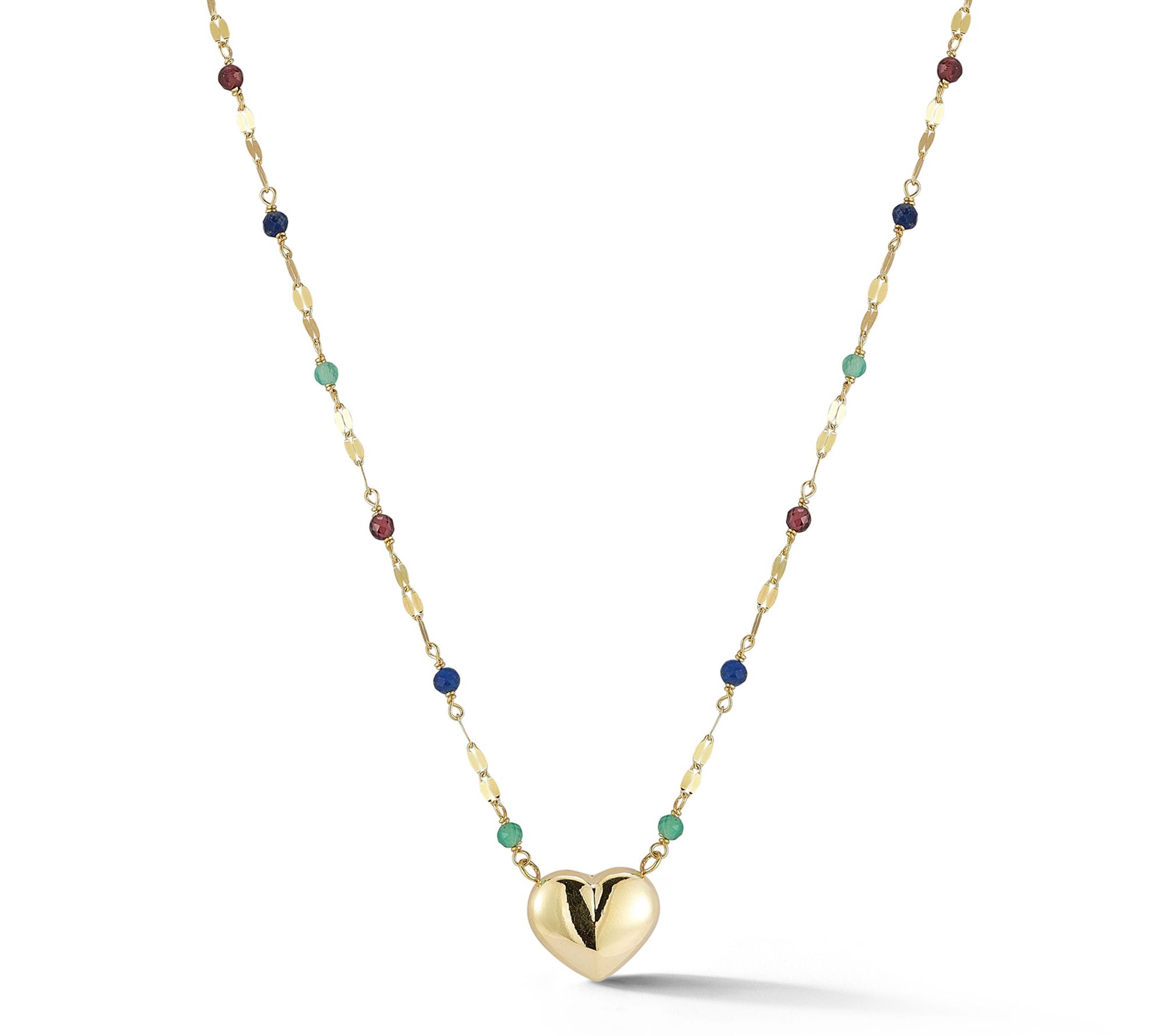Italian Gold Multi-Gemstone Bead Heart Necklace, 14K