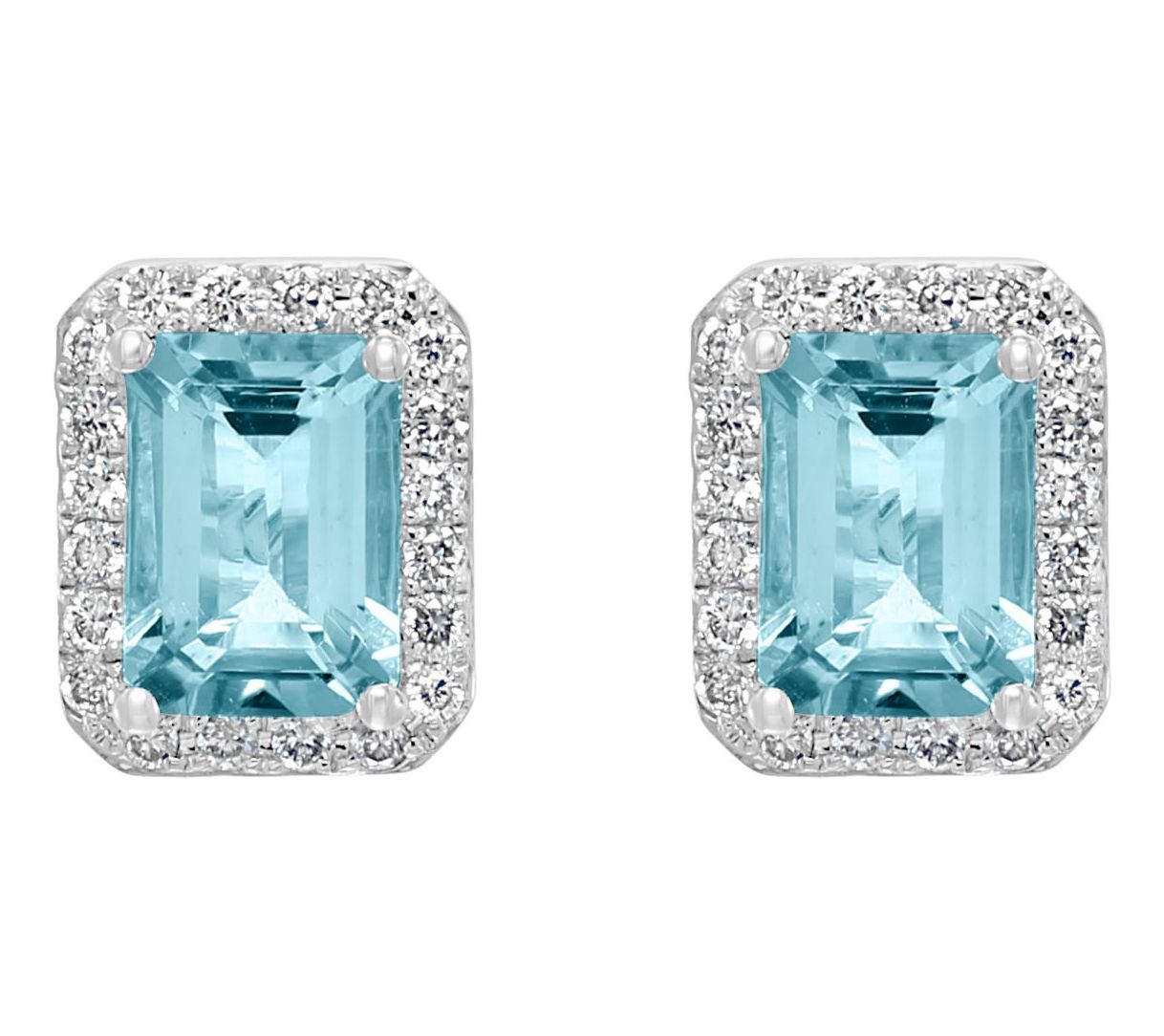 Effy Aquamarine & Diamond Halo Stud Earrings, 14K White Gold