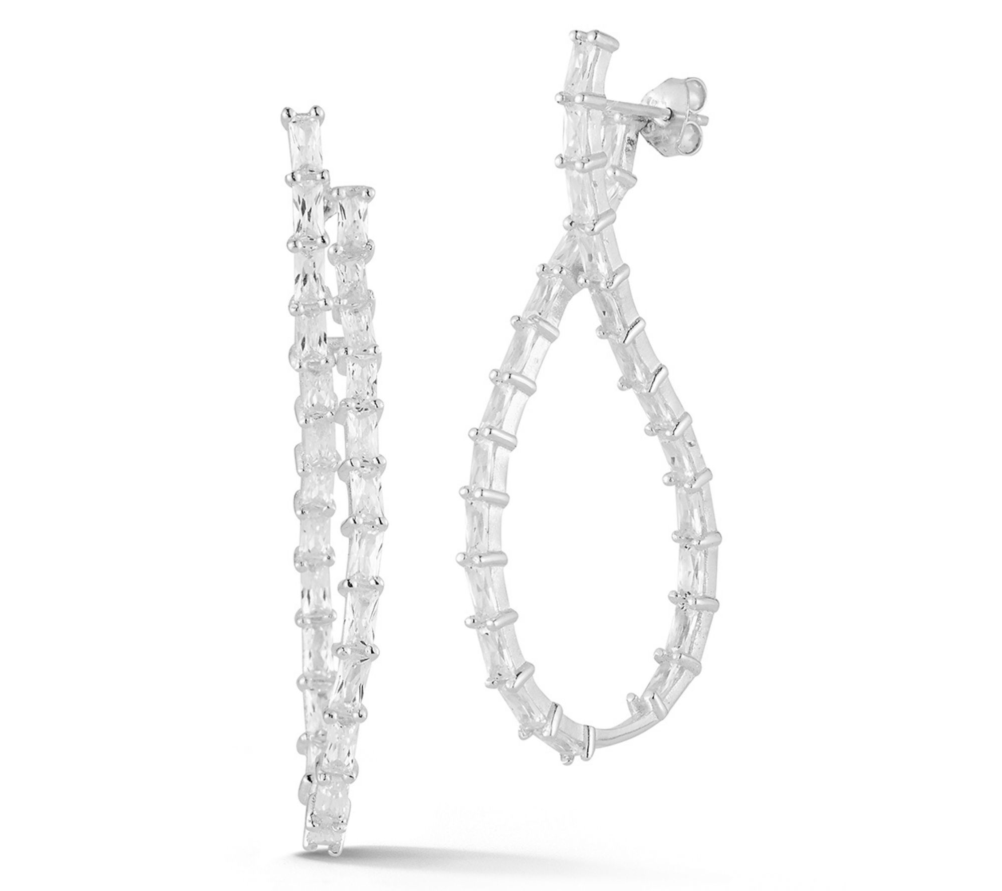 Sterlina Silver Baguette Hoop Earrings, Sterling