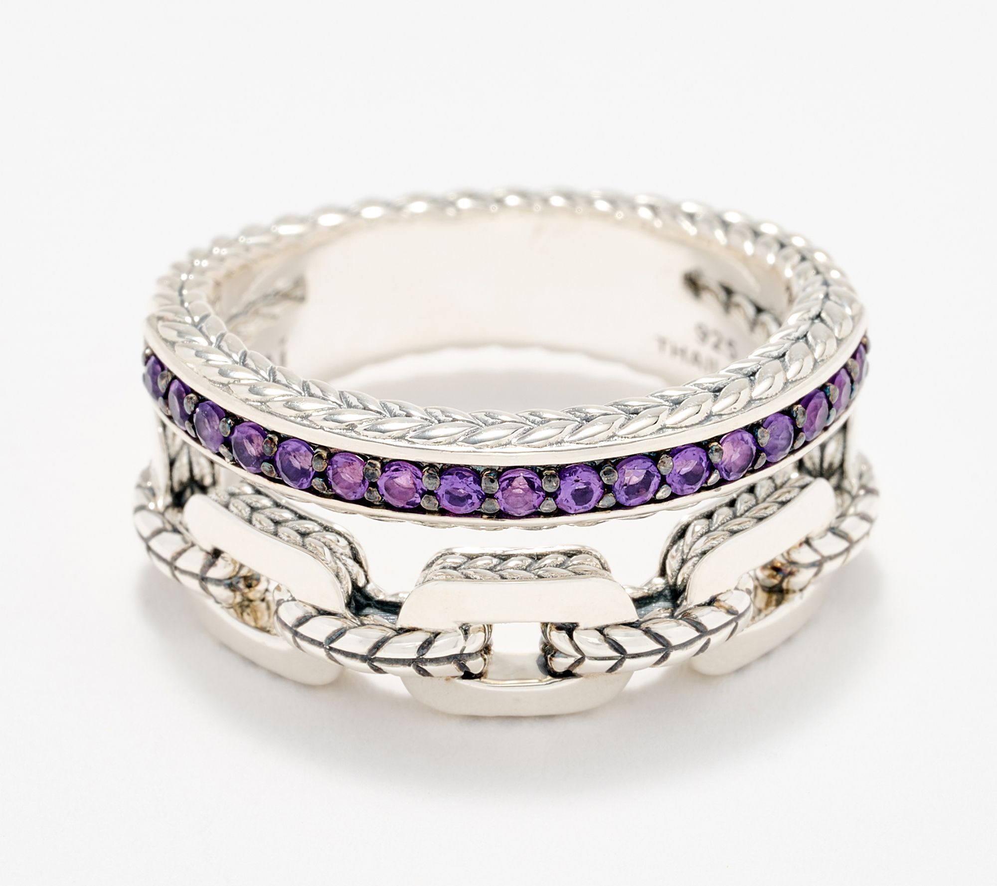 JAI Sterling Silver Gemstone Link Box Chain Double Ring