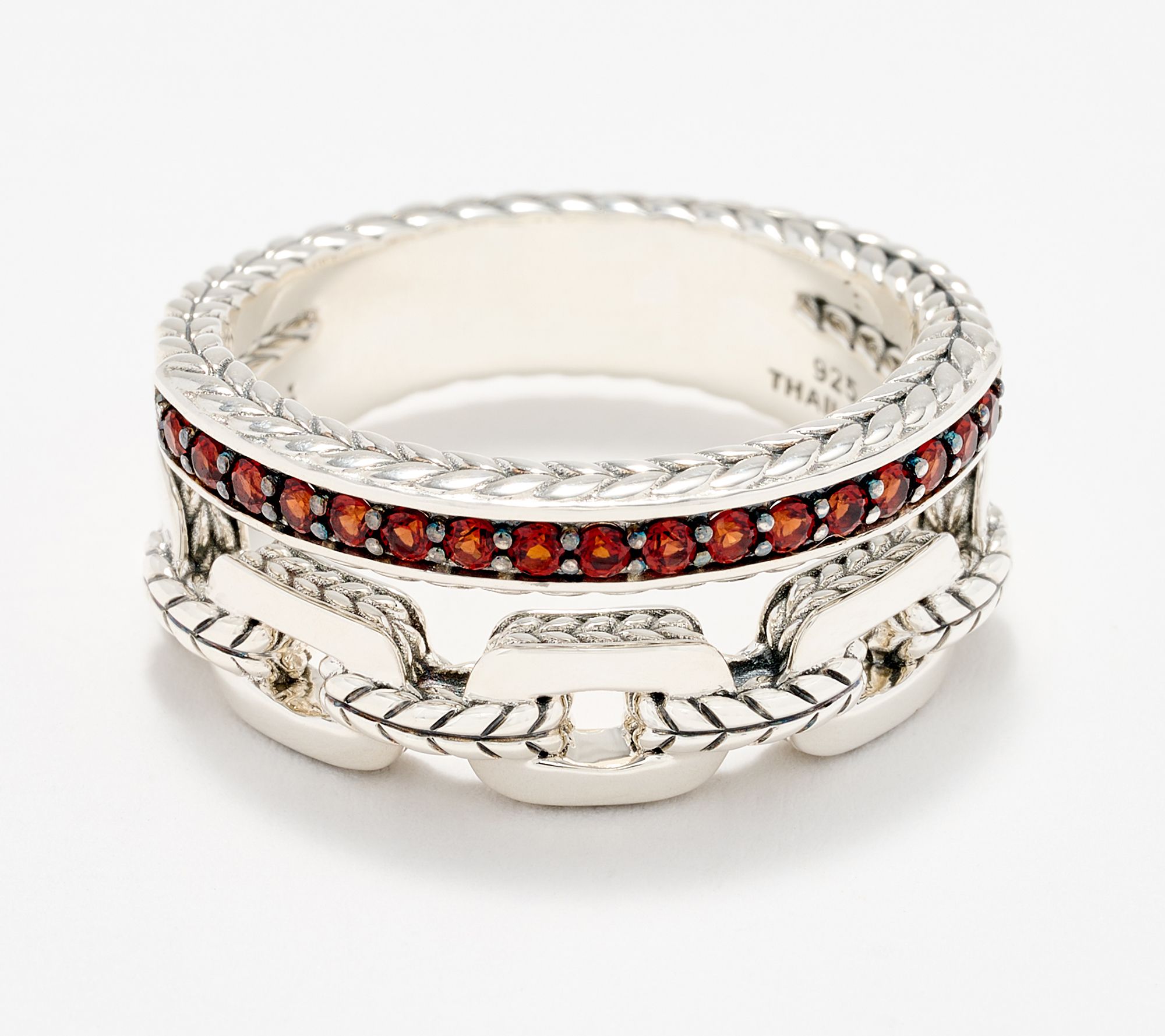 JAI Sterling Silver Gemstone Link Box Chain Double Ring