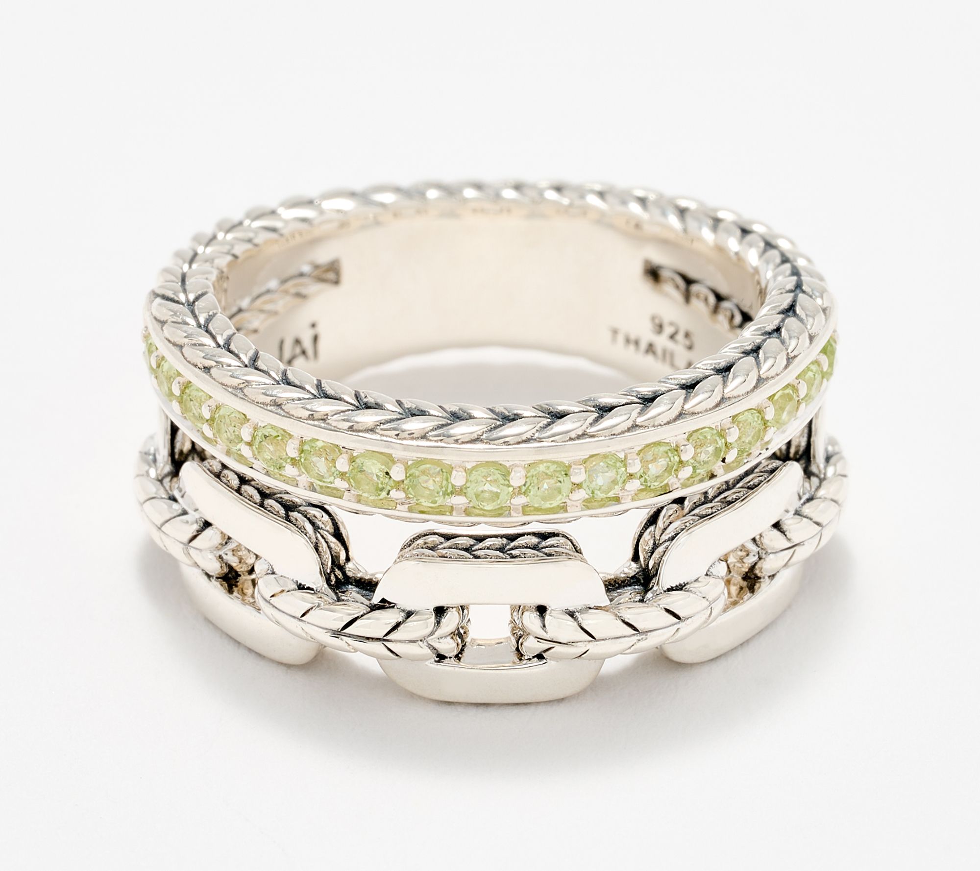 JAI Sterling Silver Gemstone Link Box Chain Double Ring