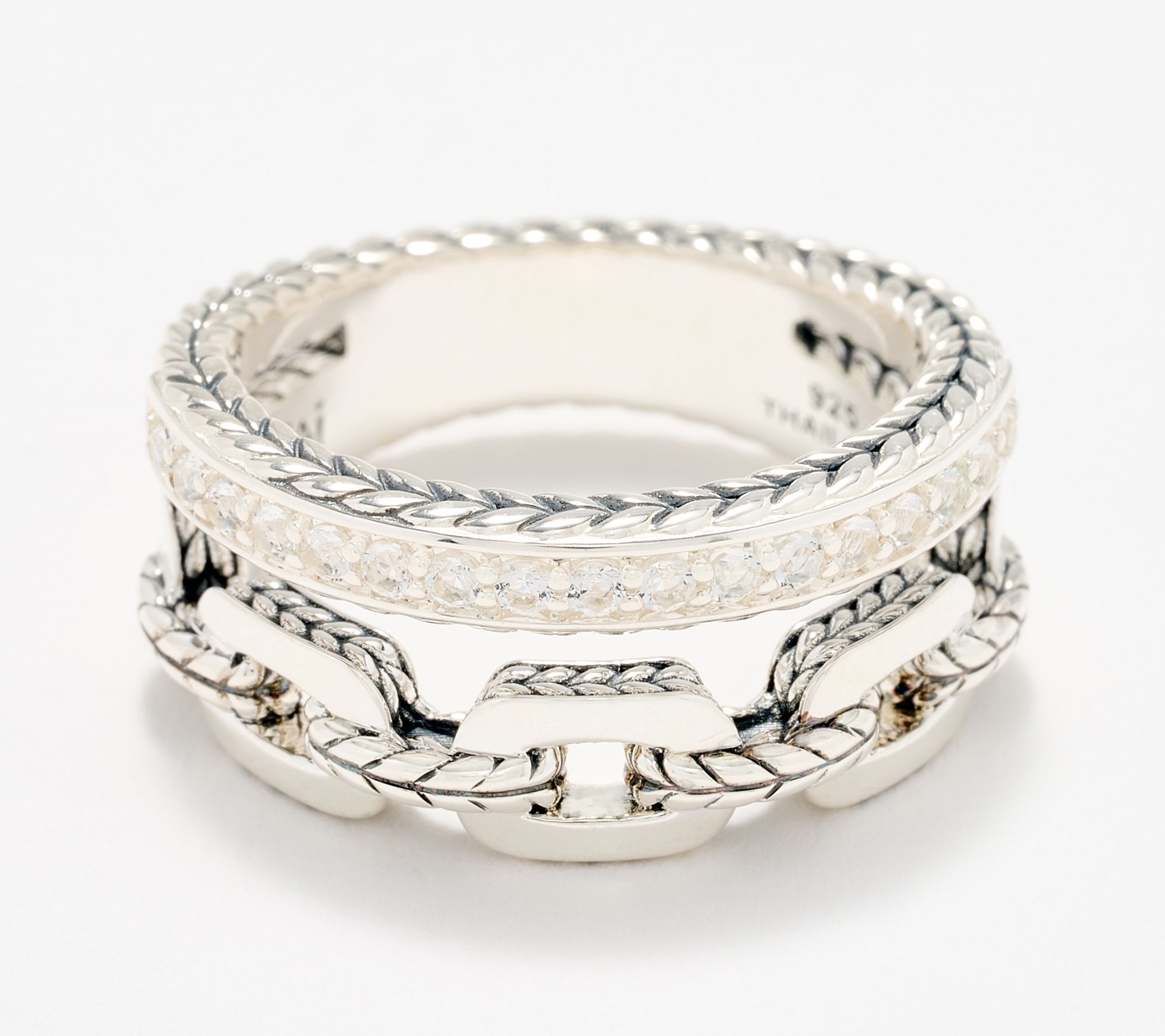 JAI Sterling Silver Gemstone Link Box Chain Double Ring