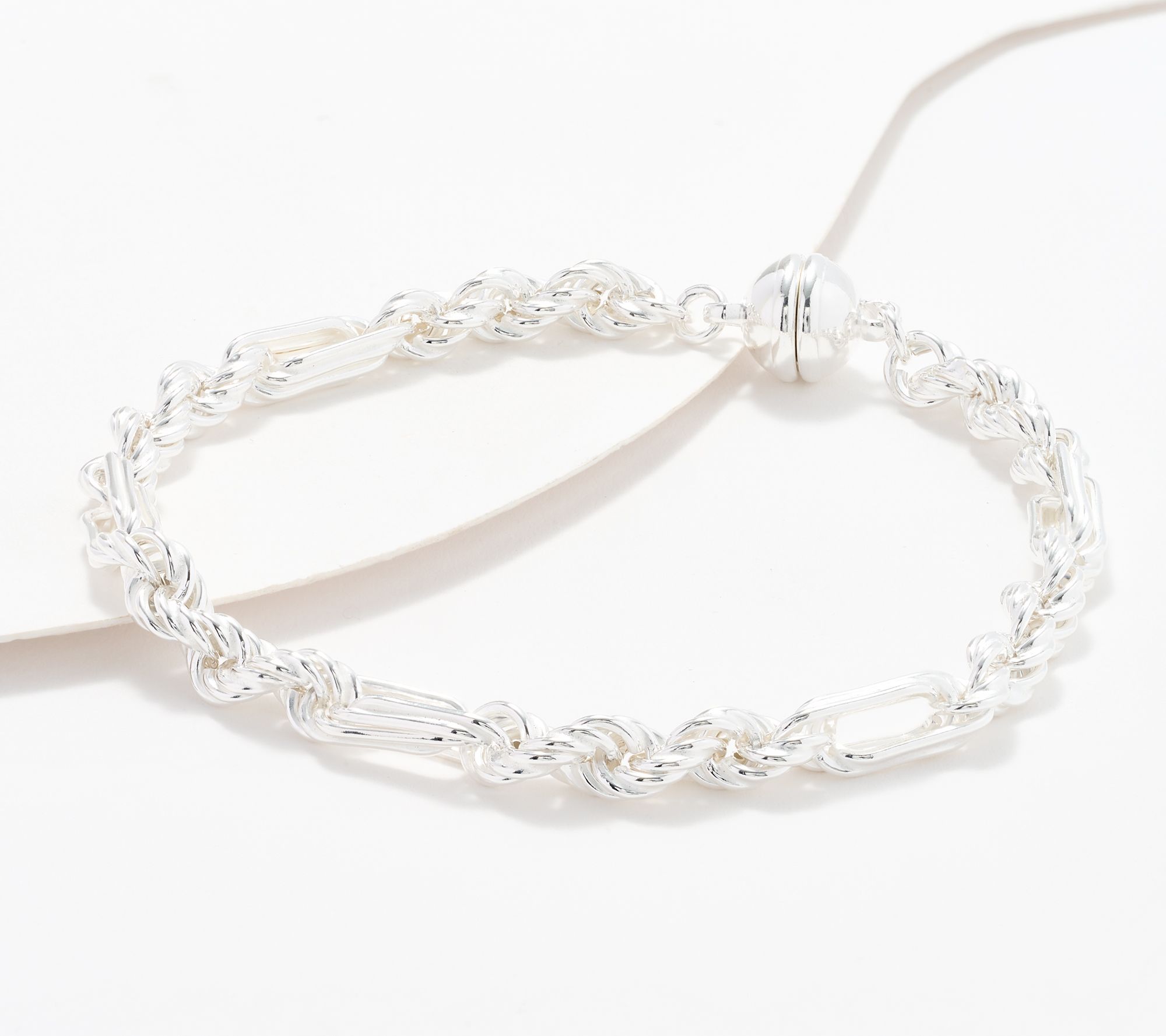 UltraFine 950 Silver Figarope Chain Magnetic Clasp Bracelet