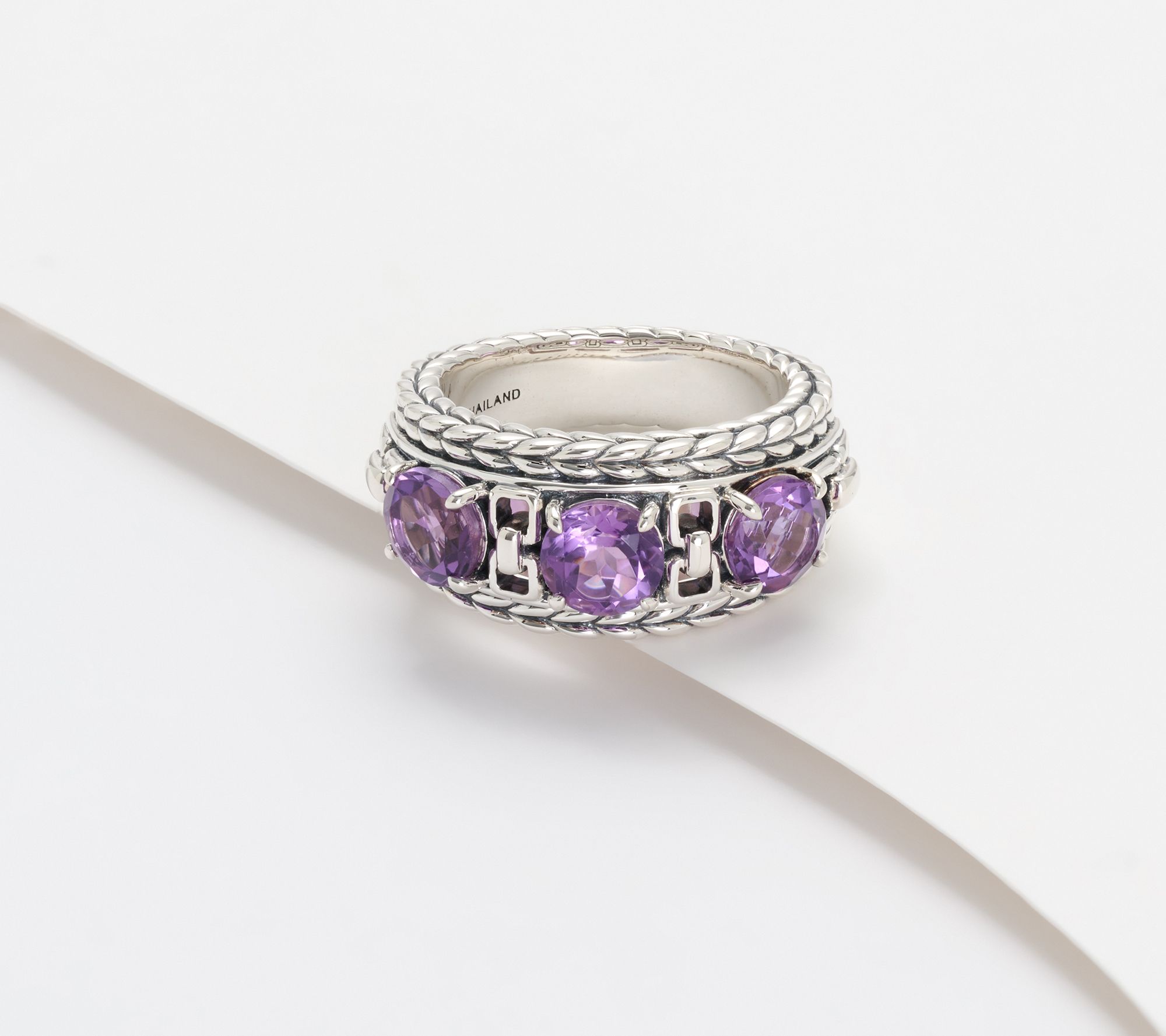JAI Sterling Silver Round Gemstone Box Chain Ring