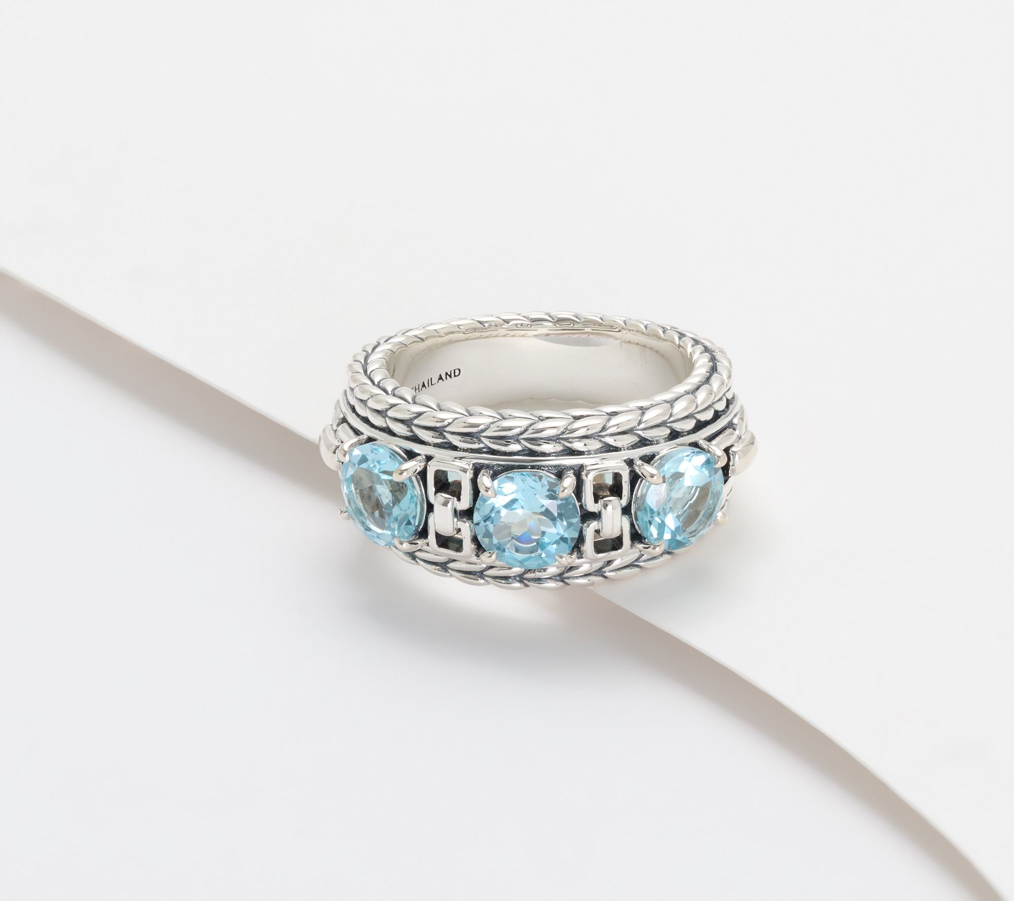 JAI Sterling Silver Round Gemstone Box Chain Ring