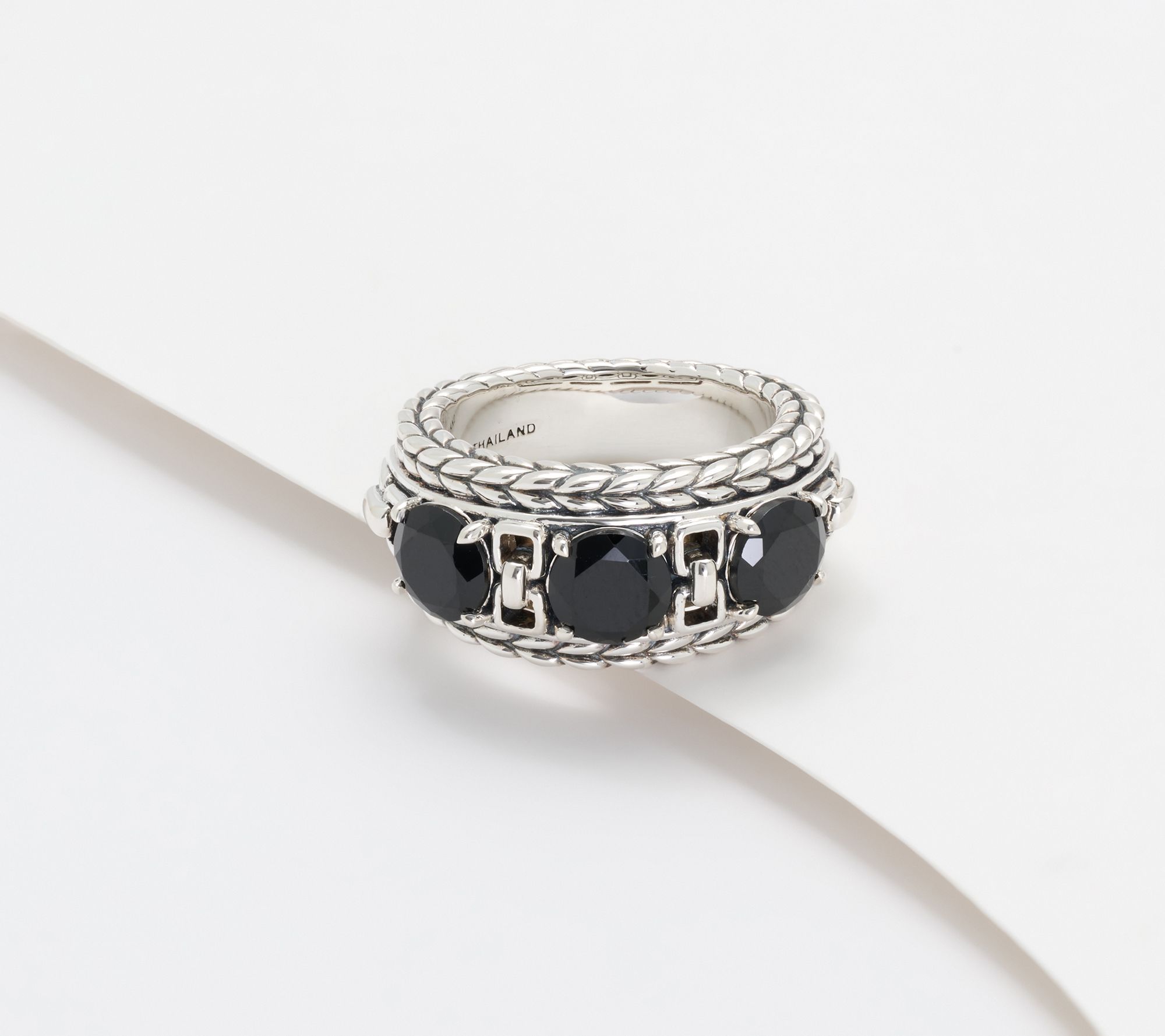 JAI Sterling Silver Round Gemstone Box Chain Ring