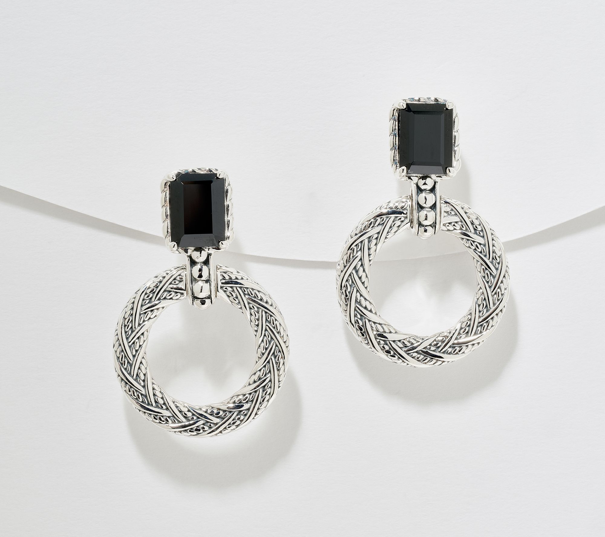 JAI Sterling Silver Legacy Woven Emerald Cut Hoop Earrings