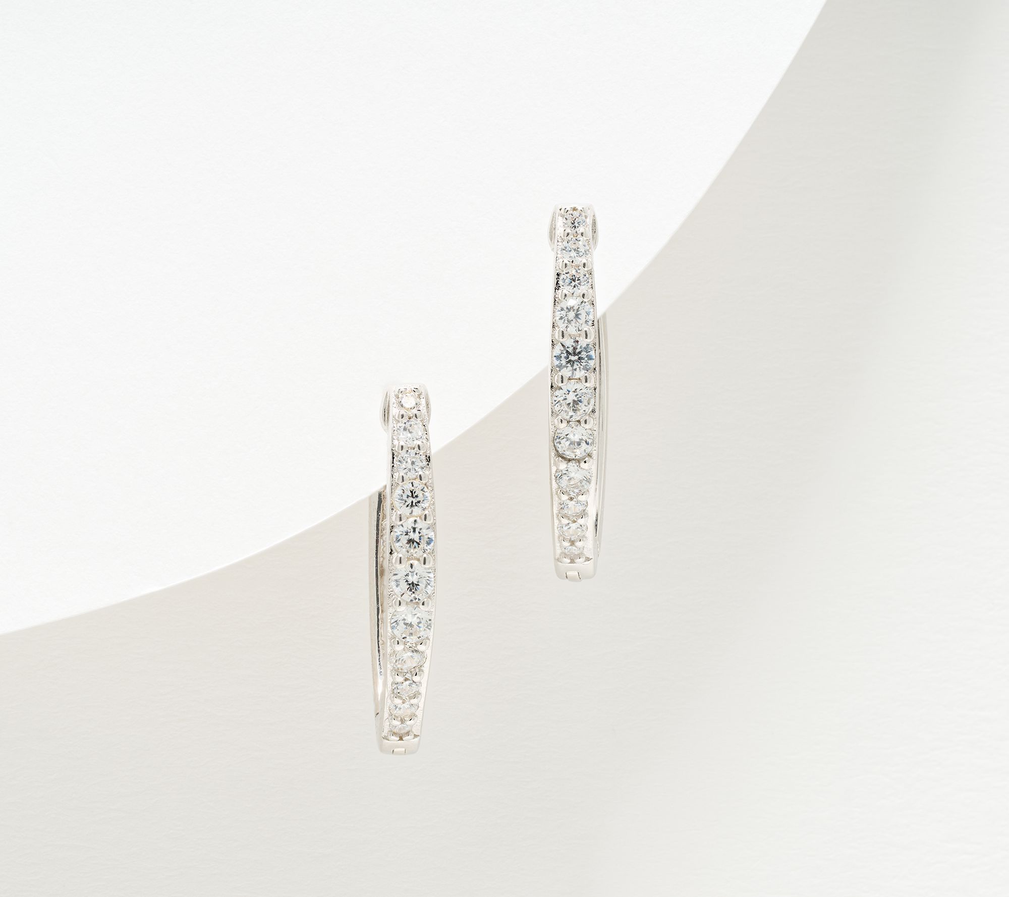 Diamonique Pointed Pave Huggie Hoop Earrings, Sterling Silver